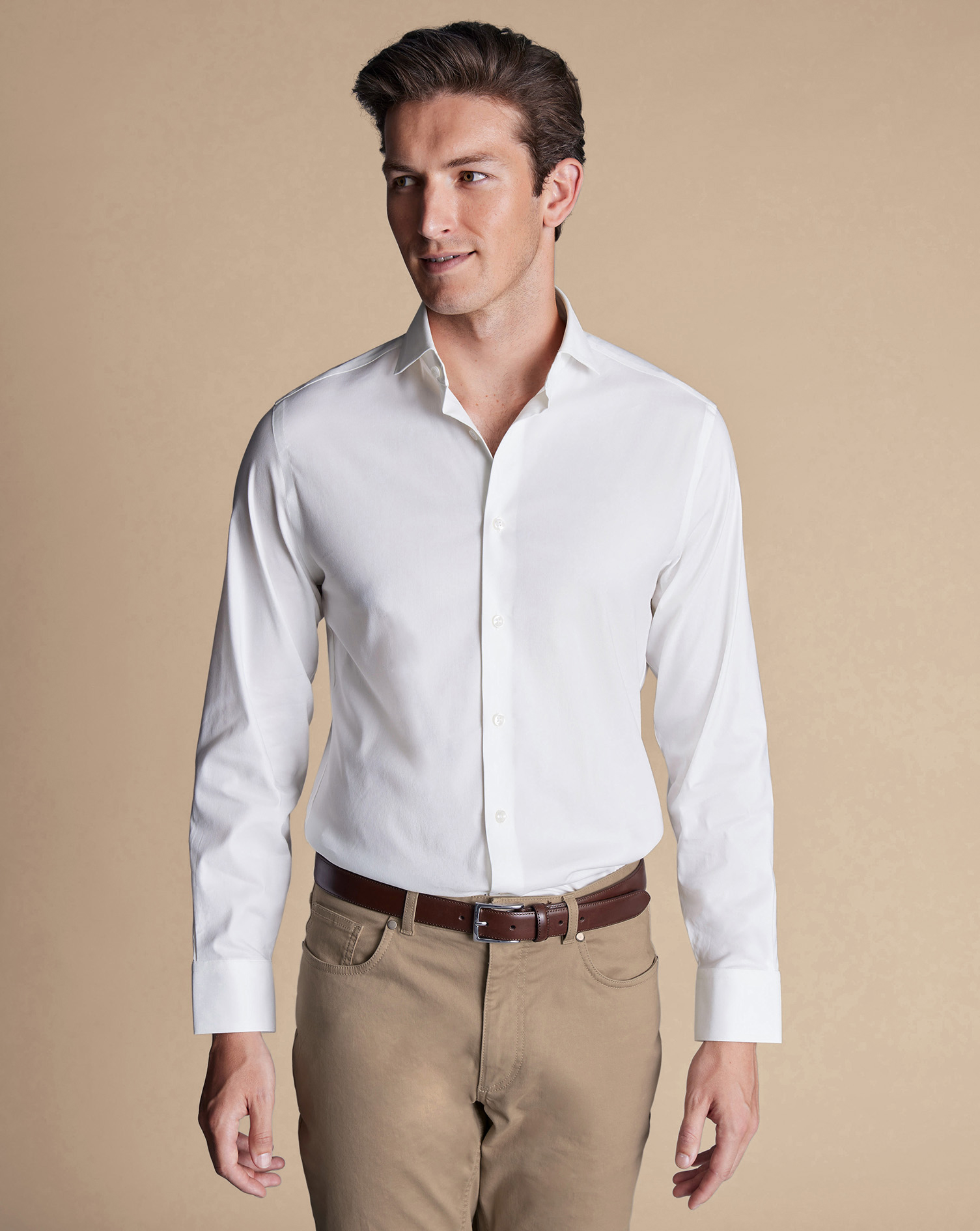 Semi-Cutaway Collar Non-Iron Stretch Twill Shirt - White