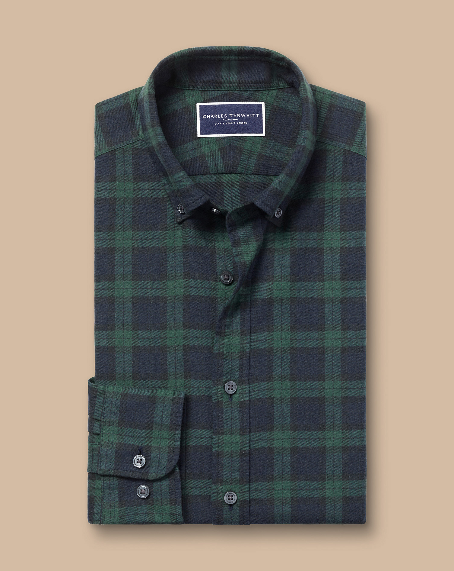 Button-Down Collar Brushed Flannel Shirt - Navy