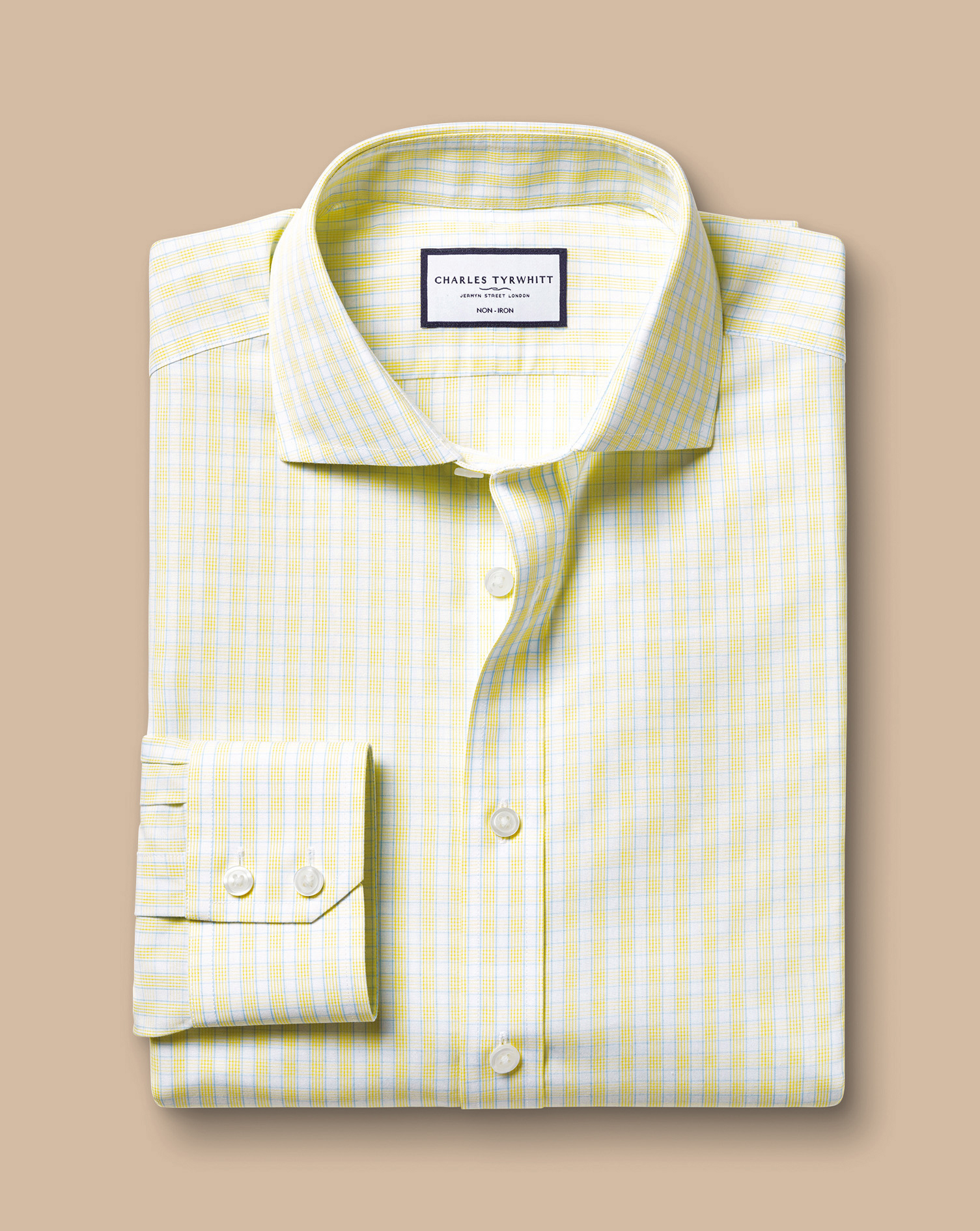 Cutaway Collar Non-Iron Poplin Check Shirt - Lemon