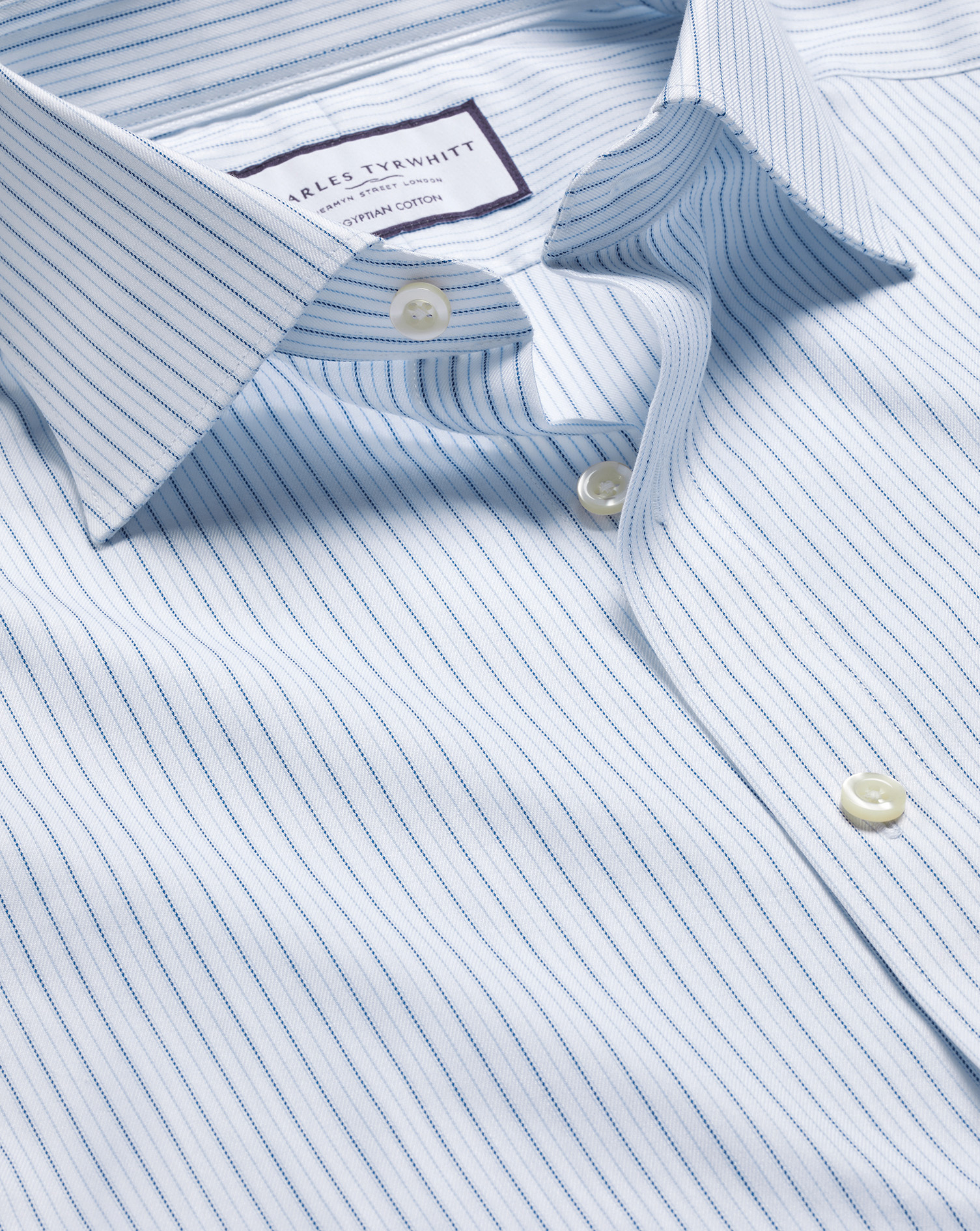 Semi-Cutaway Collar Cotton Shadow Stripe Shirt - Royal Blue