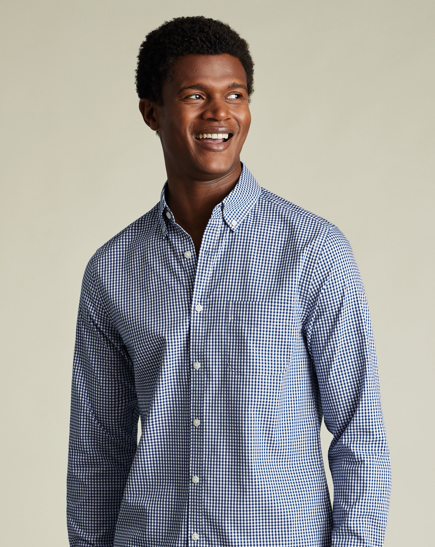 Non-Iron Stretch Poplin Check Shirt - Navy