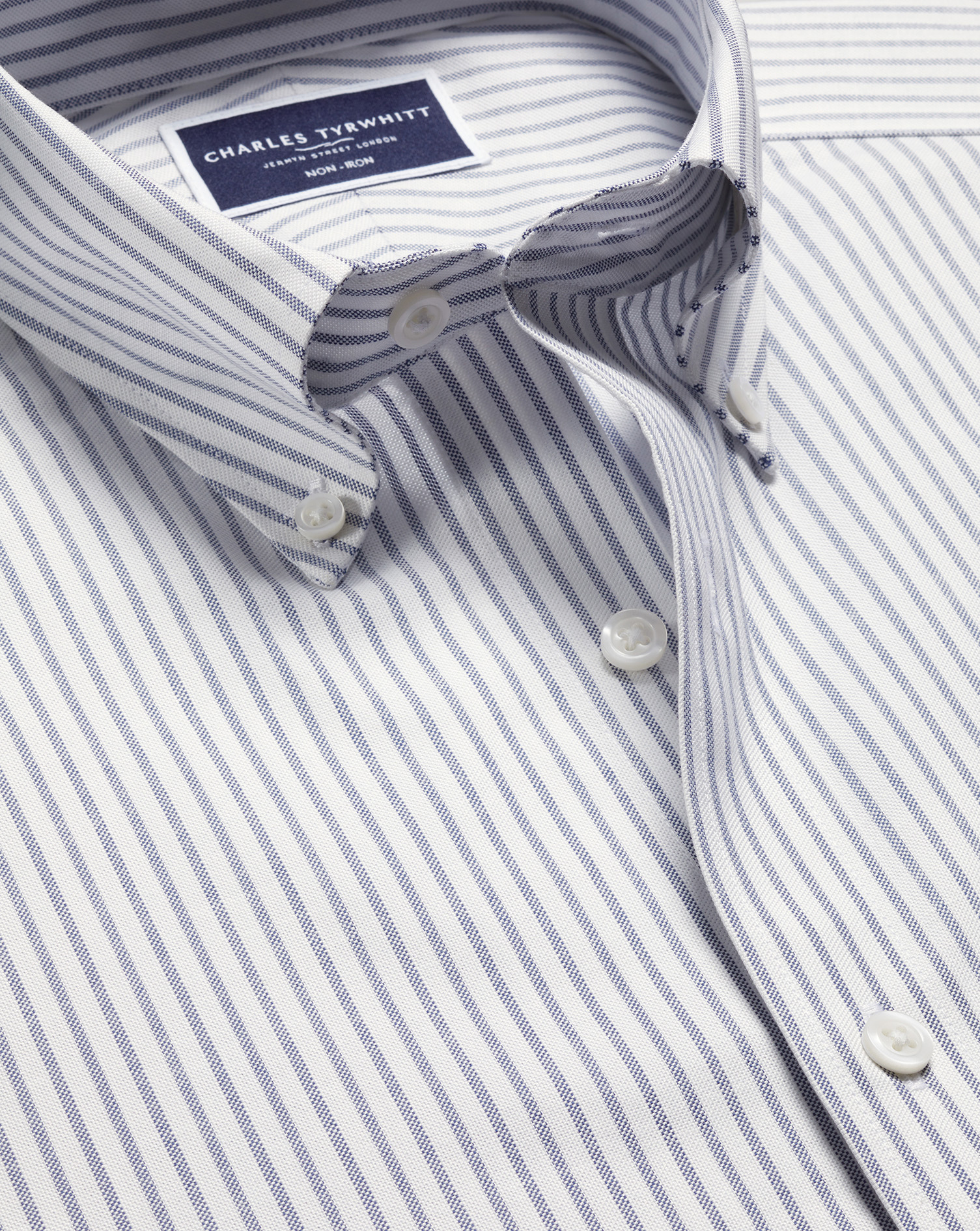 Button-Down Collar Non-Iron Stretch Oxford Stripe Shirt - Indigo Blue