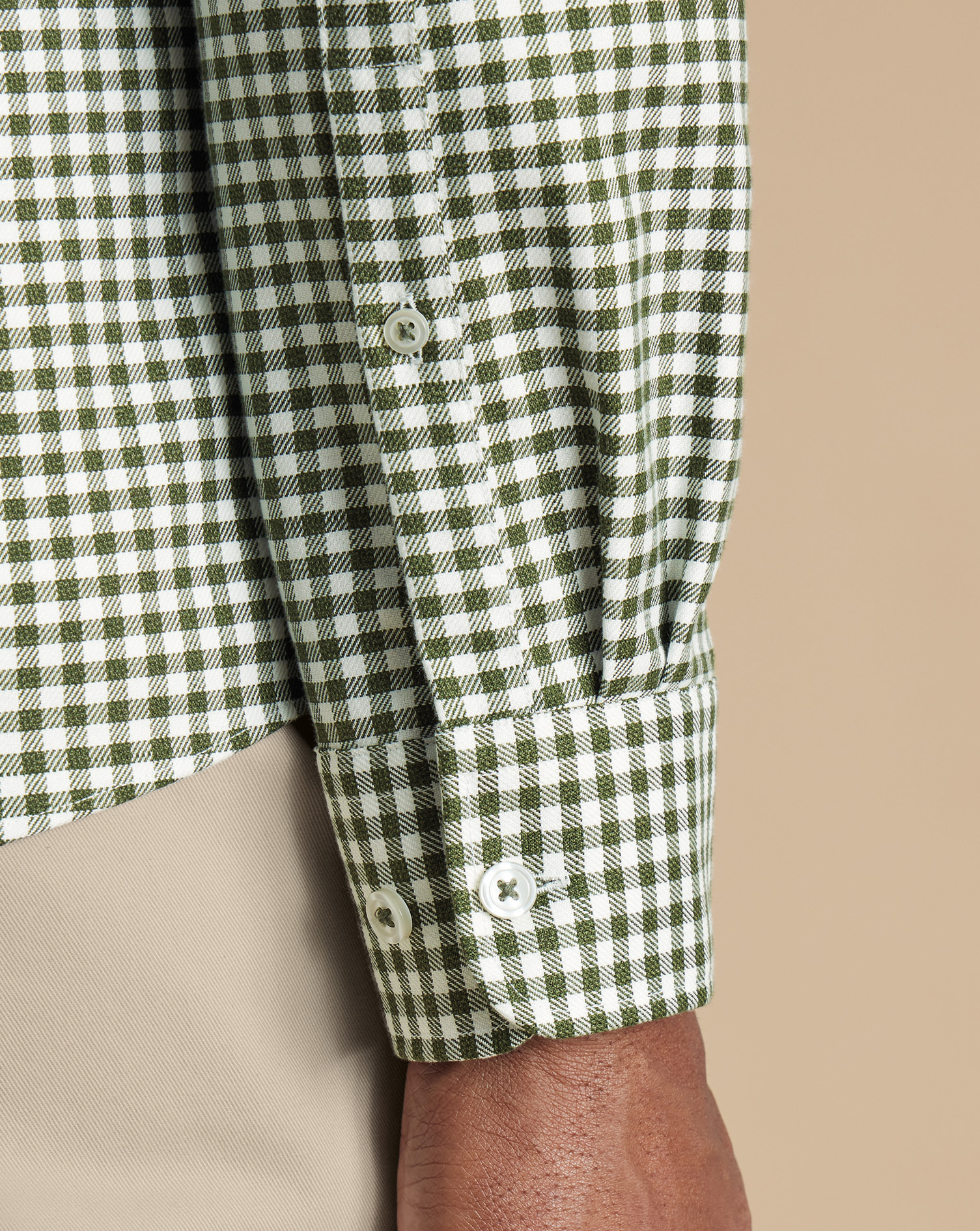 Button-Down Collar Non-Iron Twill Gingham Check Shirt - Olive Green