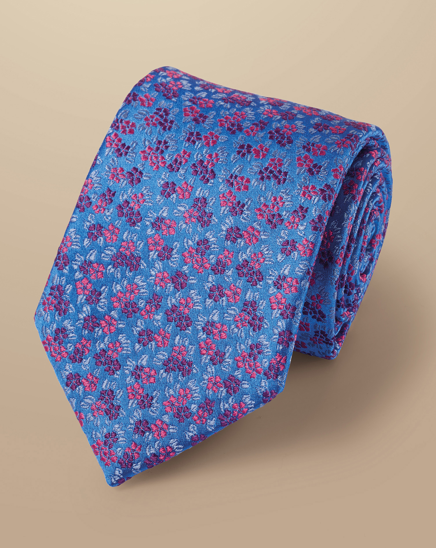 Floral Silk Tie - Cornflower Blue