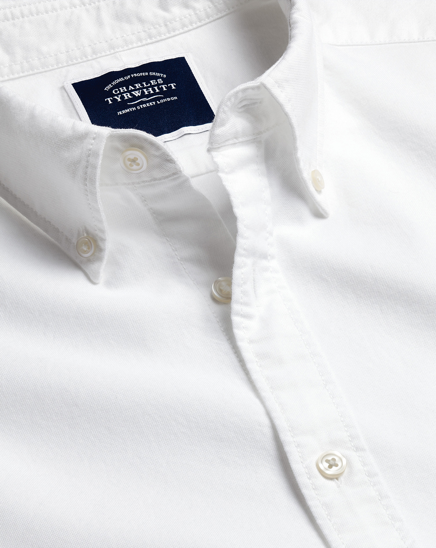 Button-Down Collar Stretch Washed Oxford Shirt - White