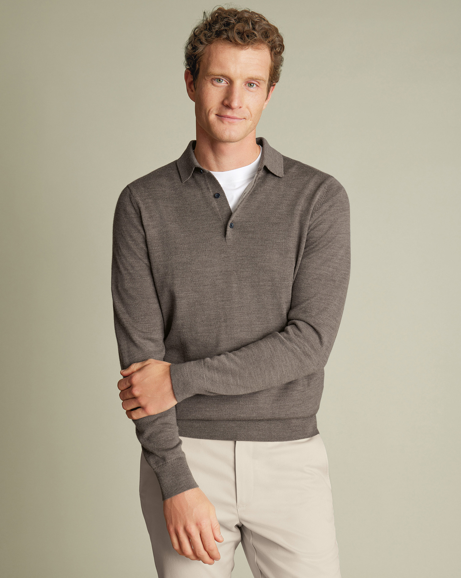 Charles Tyrwhitt Pullover aus Merinowolle mit Polokragen - Mokka