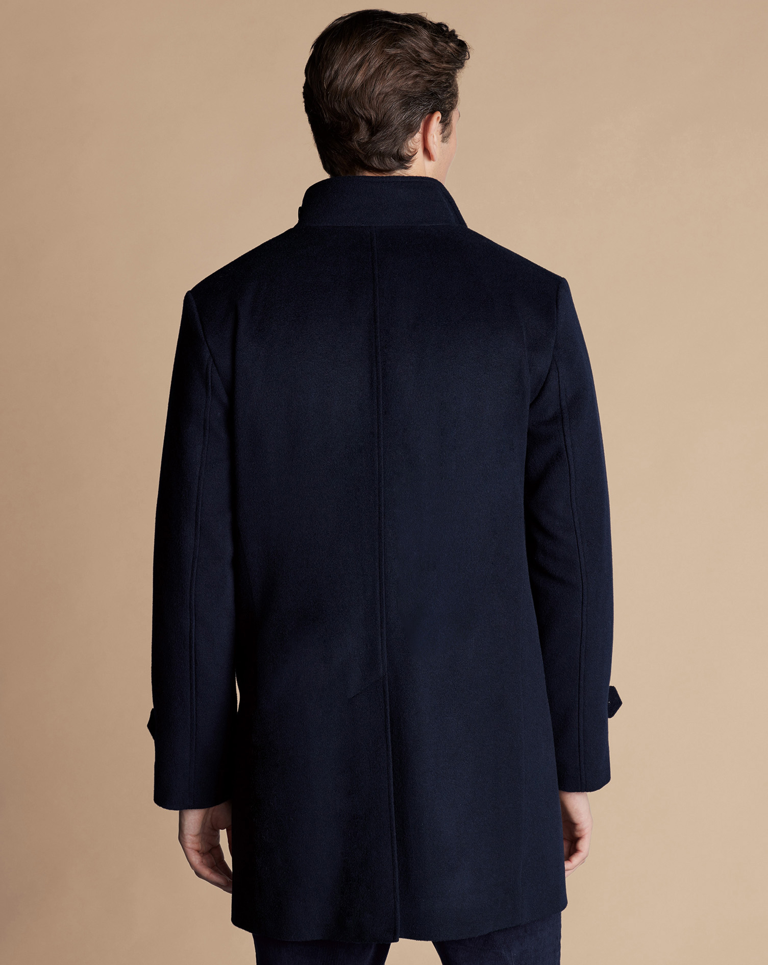 Wool Funnel Neck Overcoat - Navy