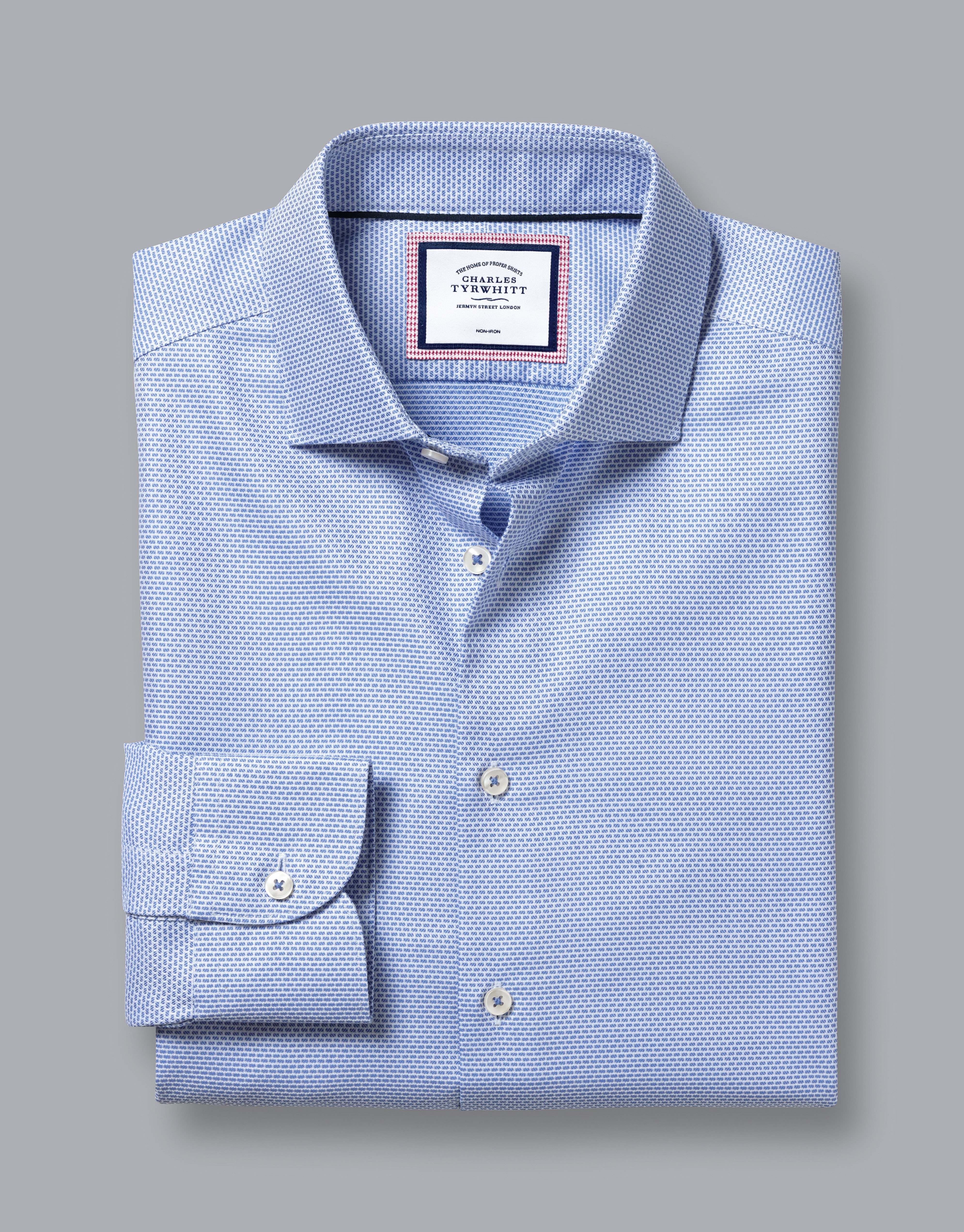 Semi-Cutaway Collar Non-Iron Stretch Texture Shirt - Sky