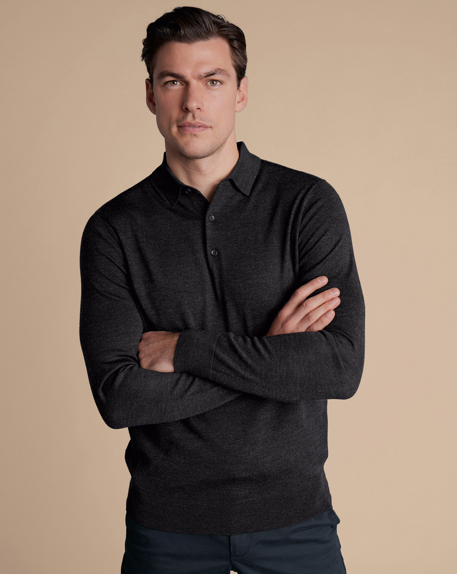 Charles Tyrwhitt Pullover aus Merinowolle mit Polokragen - Dunkles Anthrazit