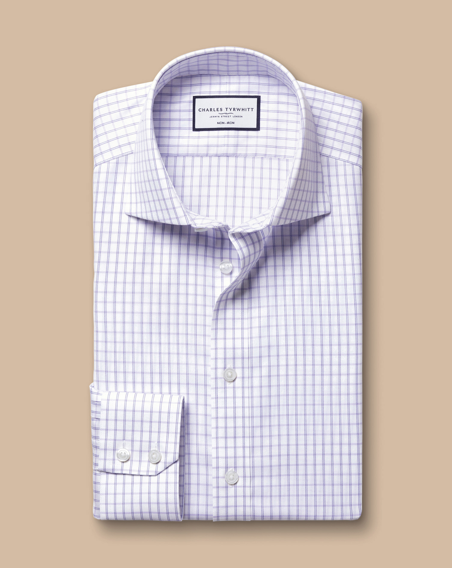 Cutaway Collar Non-Iron Twill Fine Check Shirt - Lilac Purple