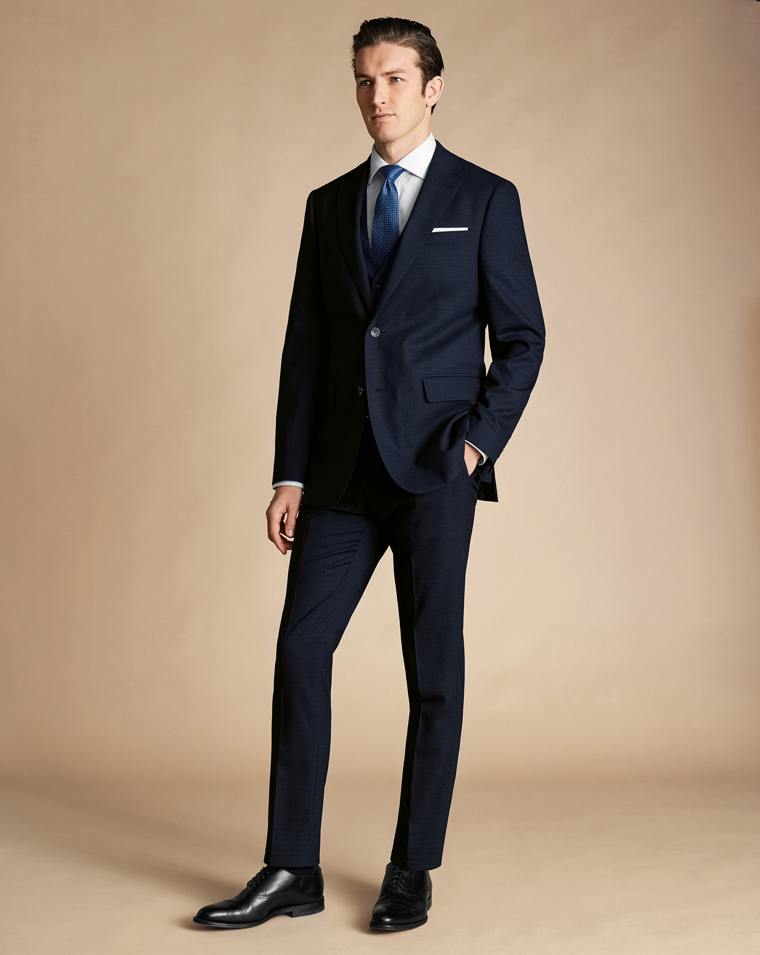 Micro Grid Check Suit - Navy