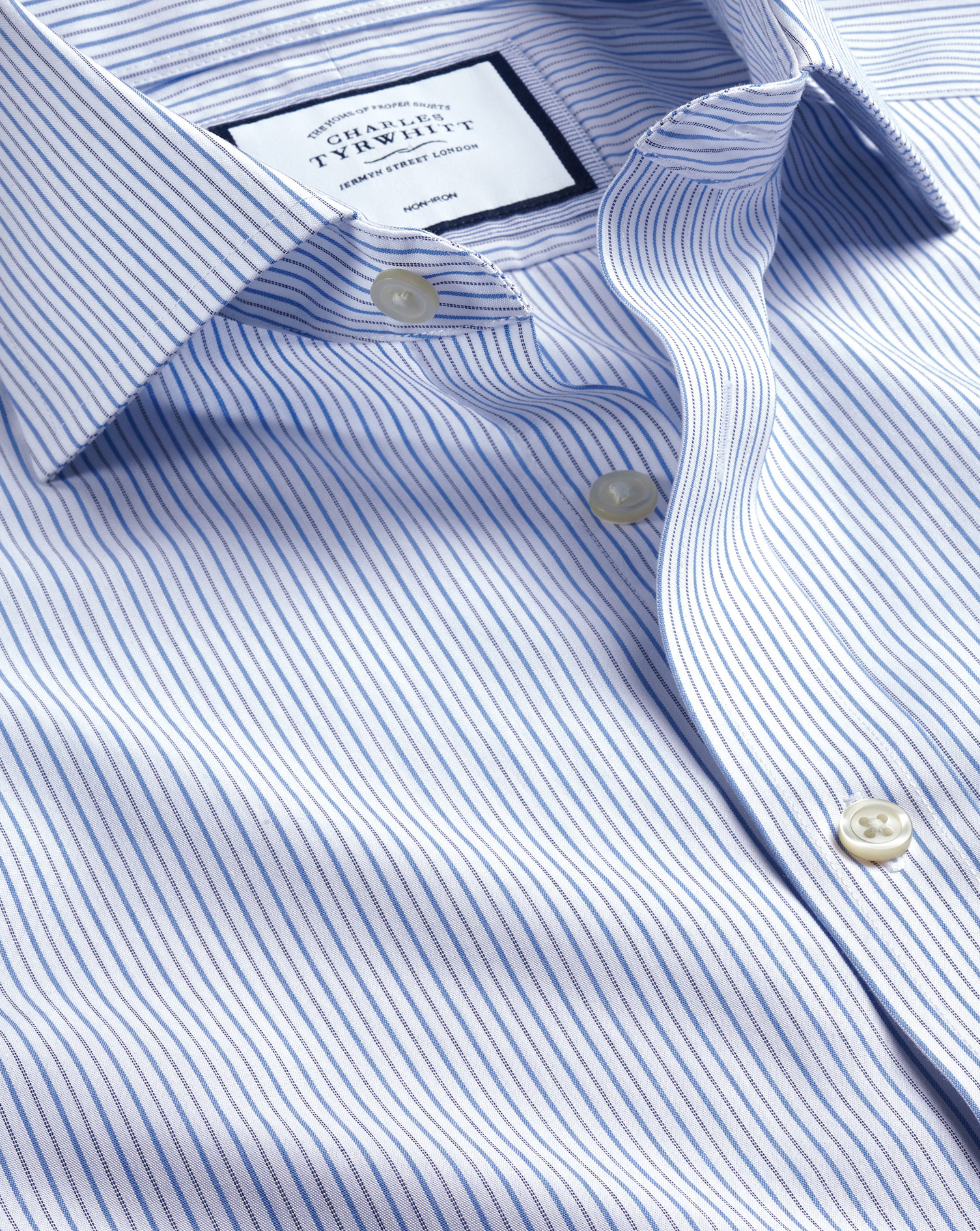 Cutaway Collar Non-Iron Stripe Shirt - Ocean Blue