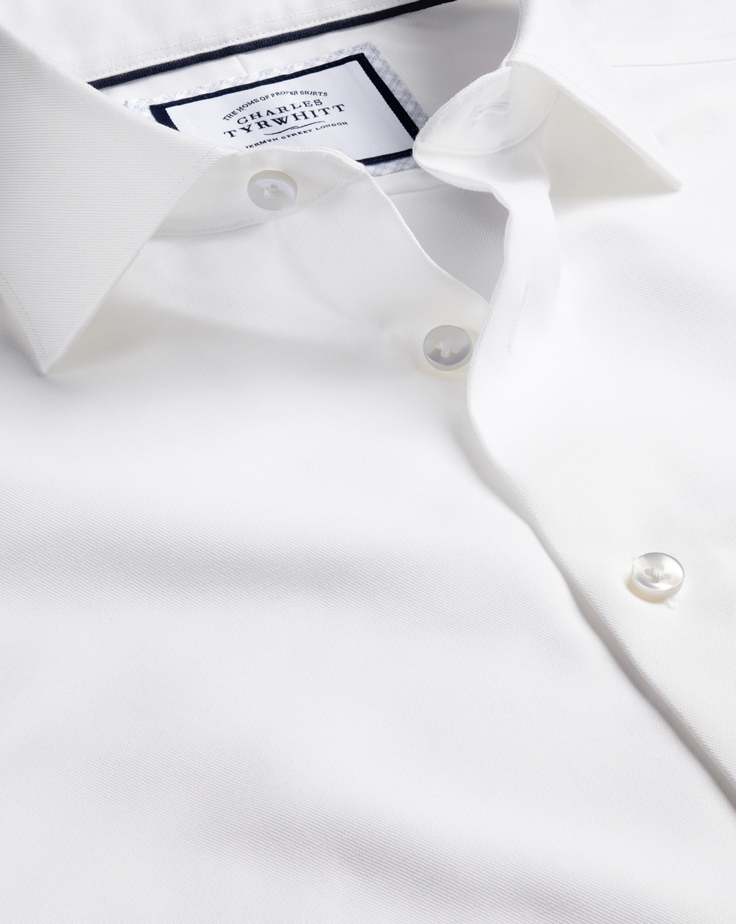 Semi-Cutaway Non-Iron Cotton Linen Shirt  - White