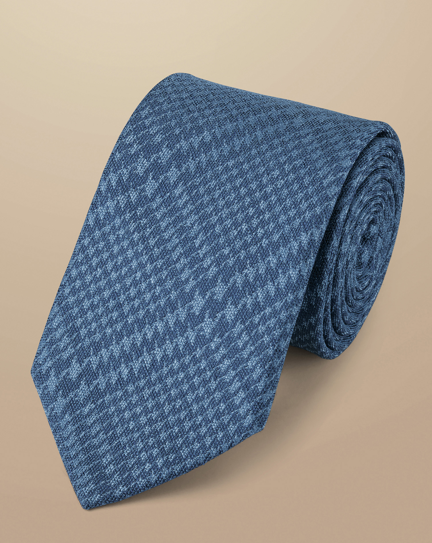 Check Silk Linen Tie - Mid Blue