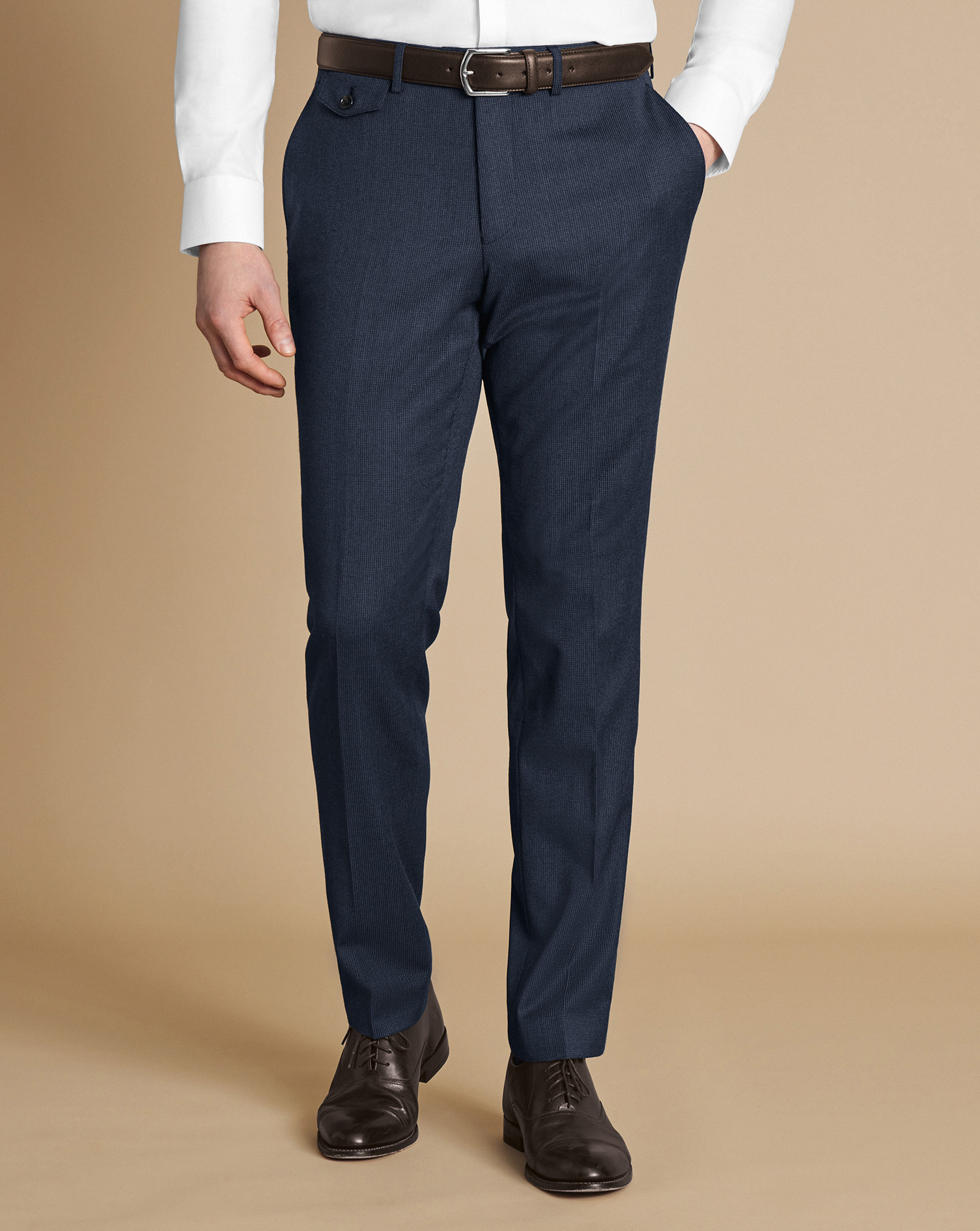 Puppytooth Wool Stretch Trousers - Steel Blue