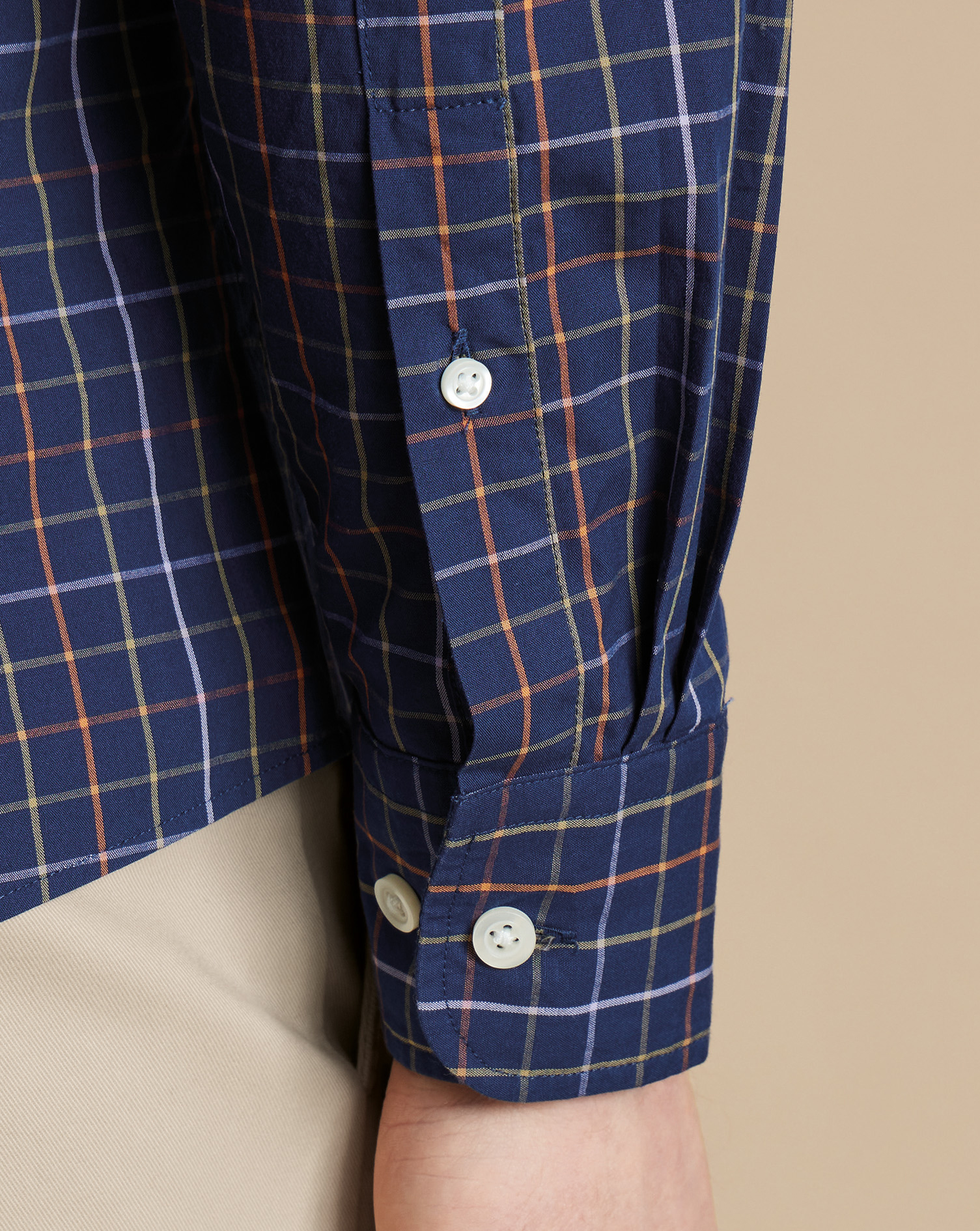 Button-Down Collar Non-Iron Stretch Poplin Grid Check Shirt - Navy