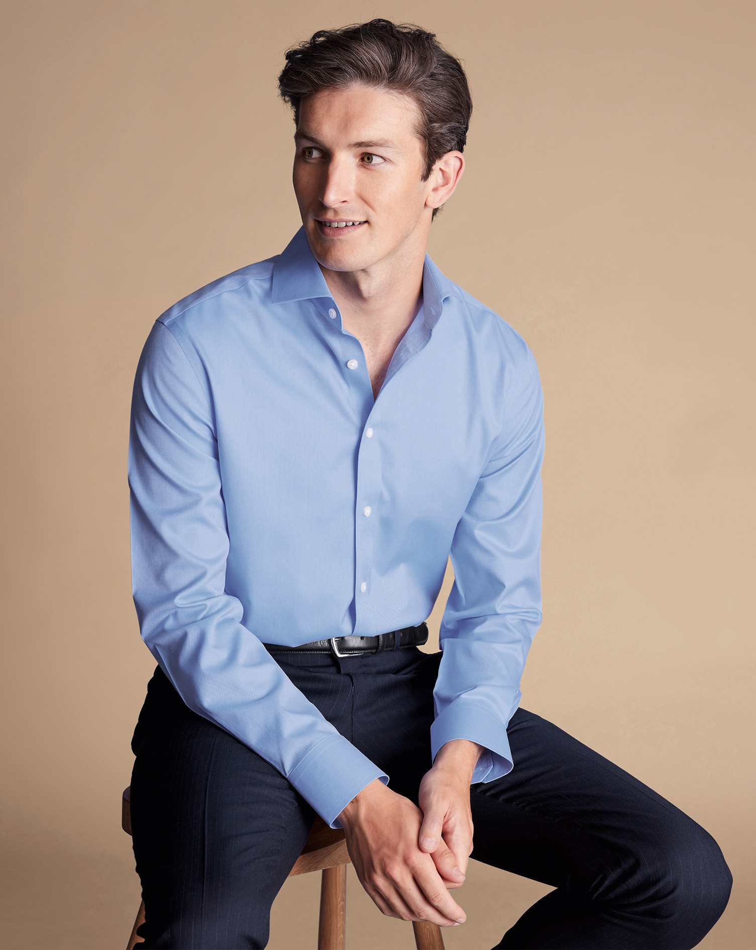 Cutaway Collar Non-Iron Twill Shirt - Cornflower Blue