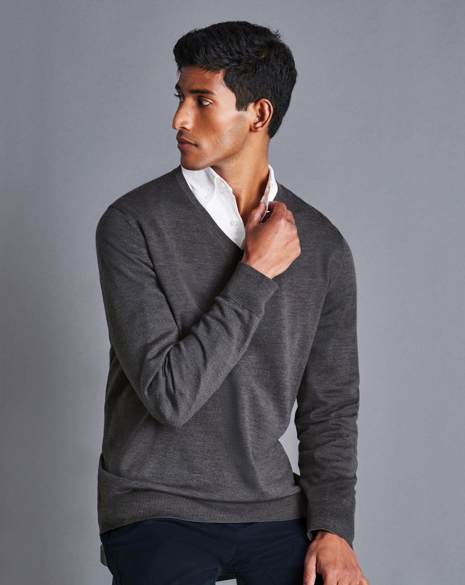 Merino V-Neck Jumper - Grey