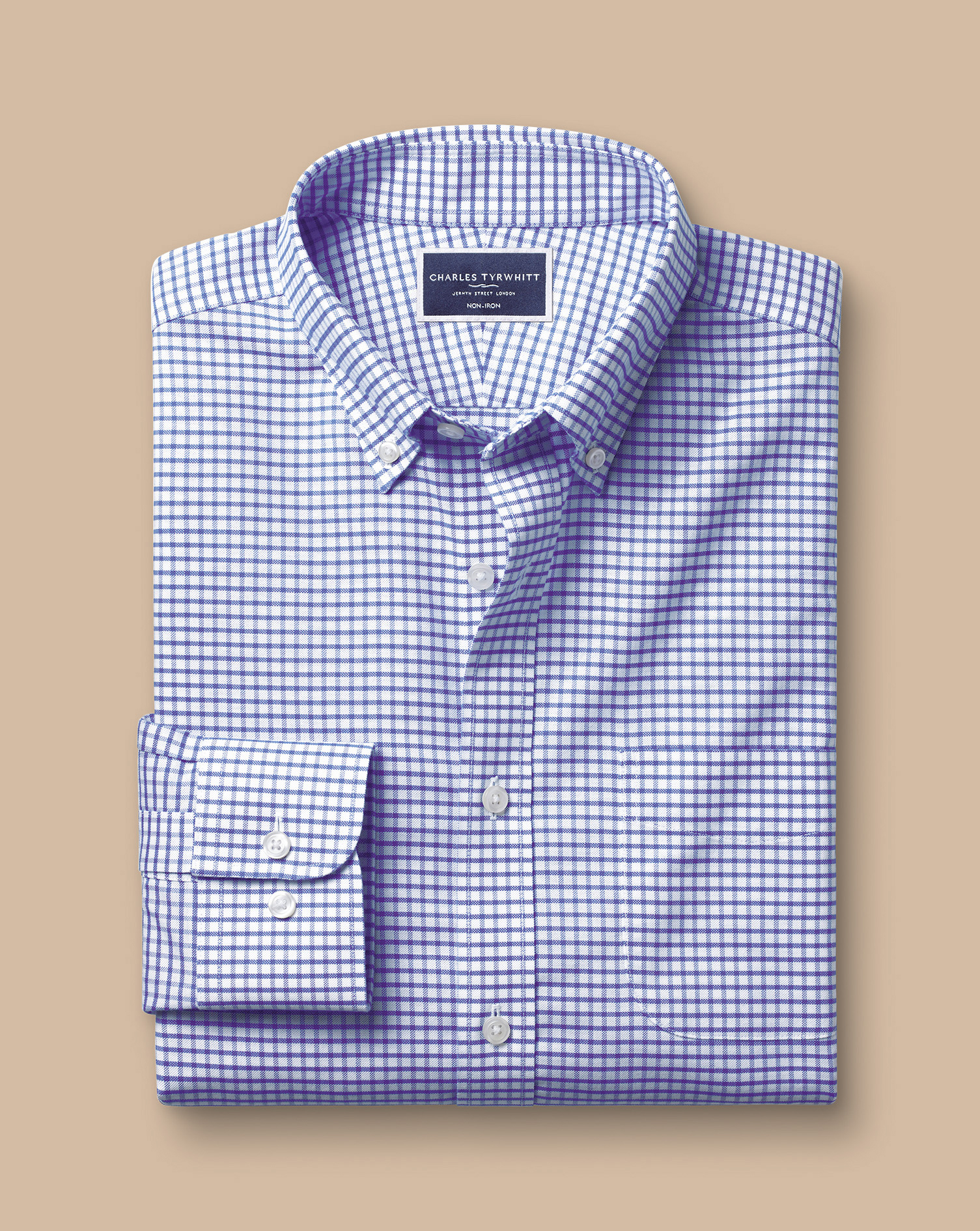 Button-Down Collar Non-Iron Stretch Check Oxford Shirt - Cornflower Blue