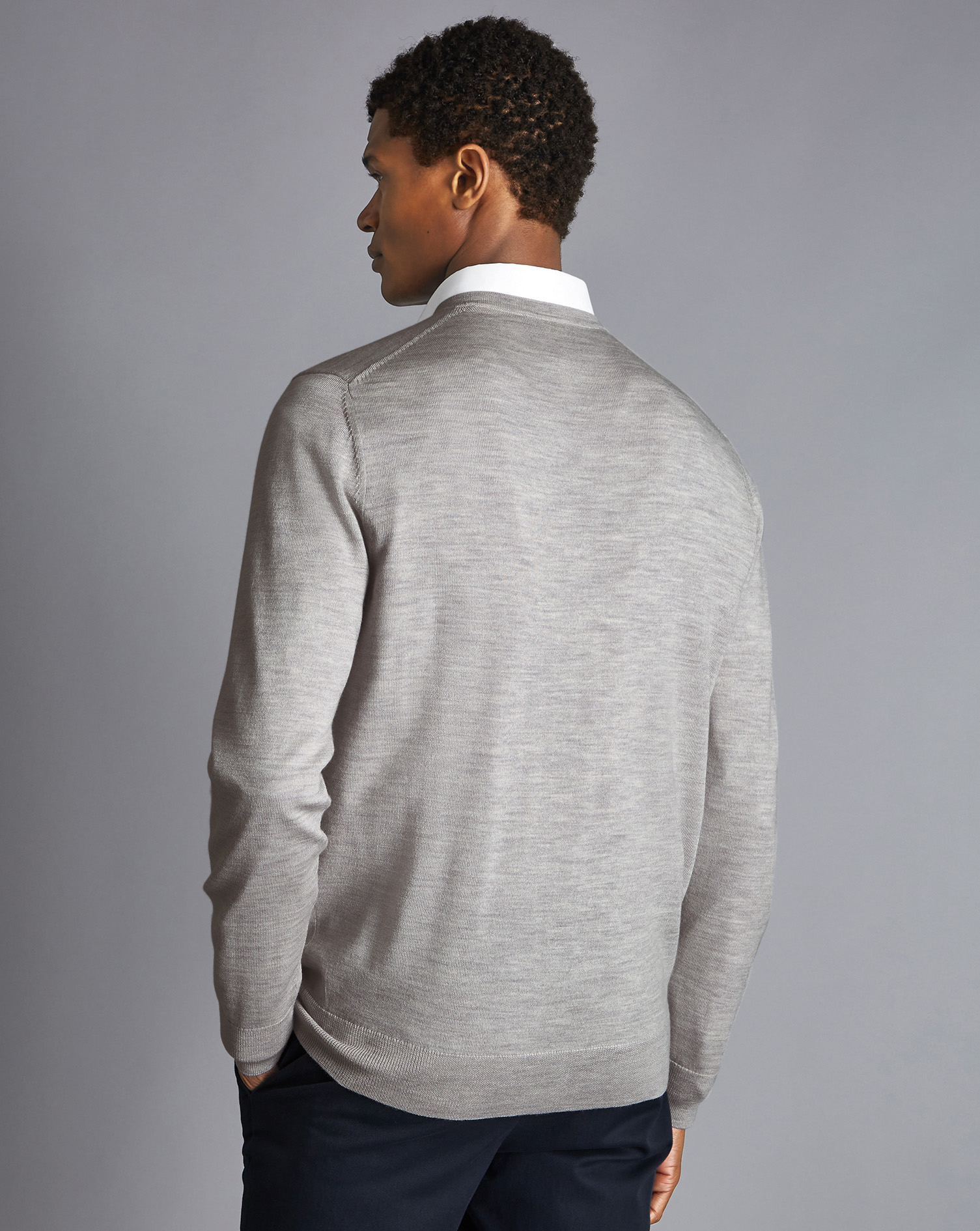 Merino V-Neck Jumper - Silver