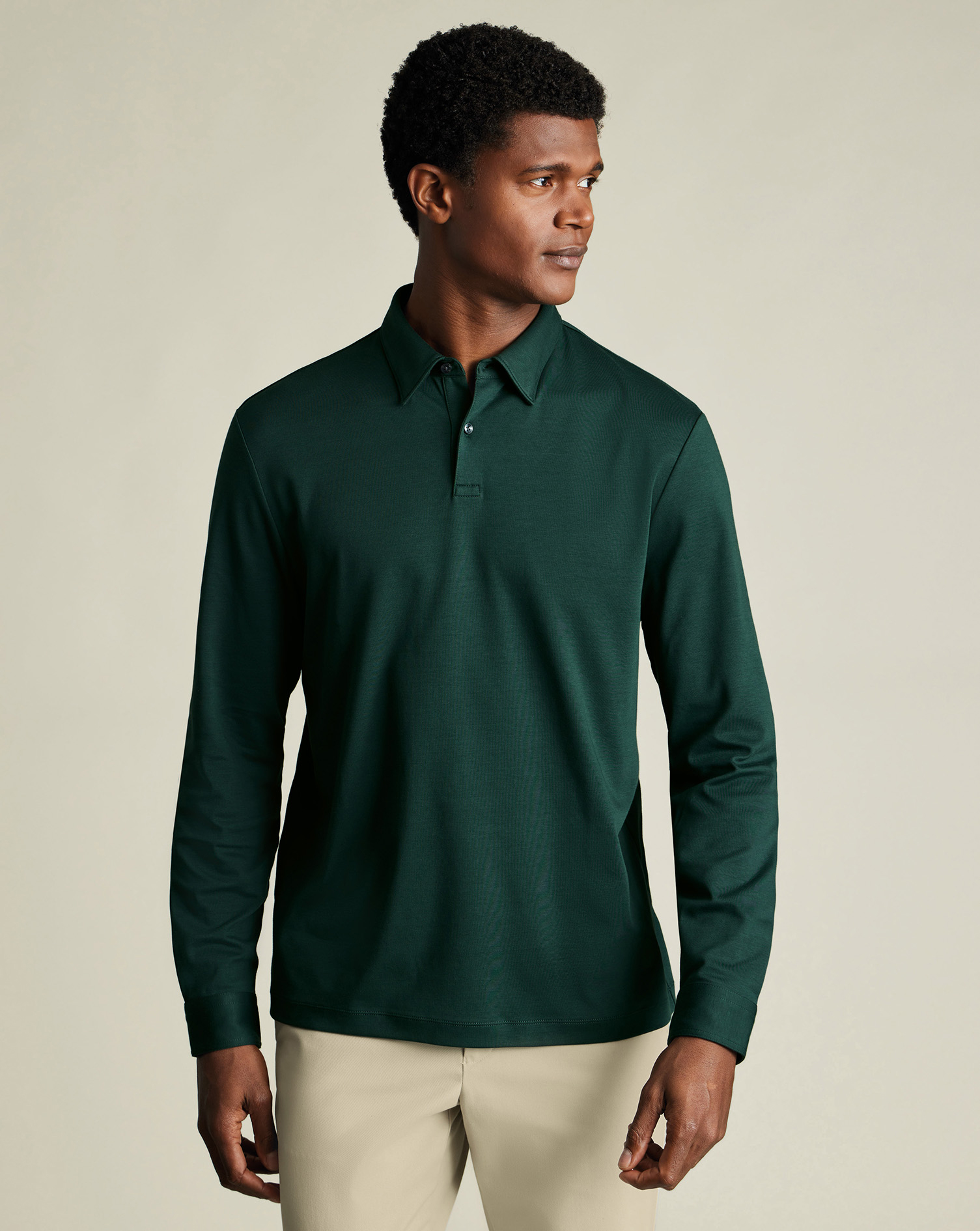 Charles Tyrwhitt Smartes Langarm-Polo aus Jersey - Dunkelgrün