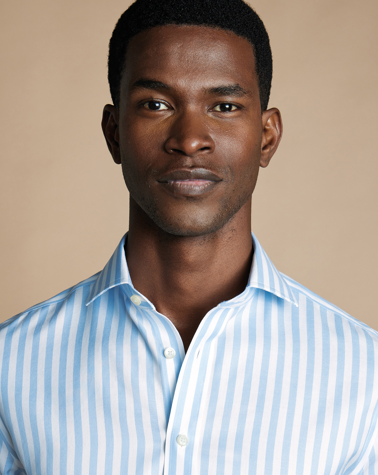 Cutaway Collar Non-Iron Twill Wide Stripe Shirt - Sky Blue