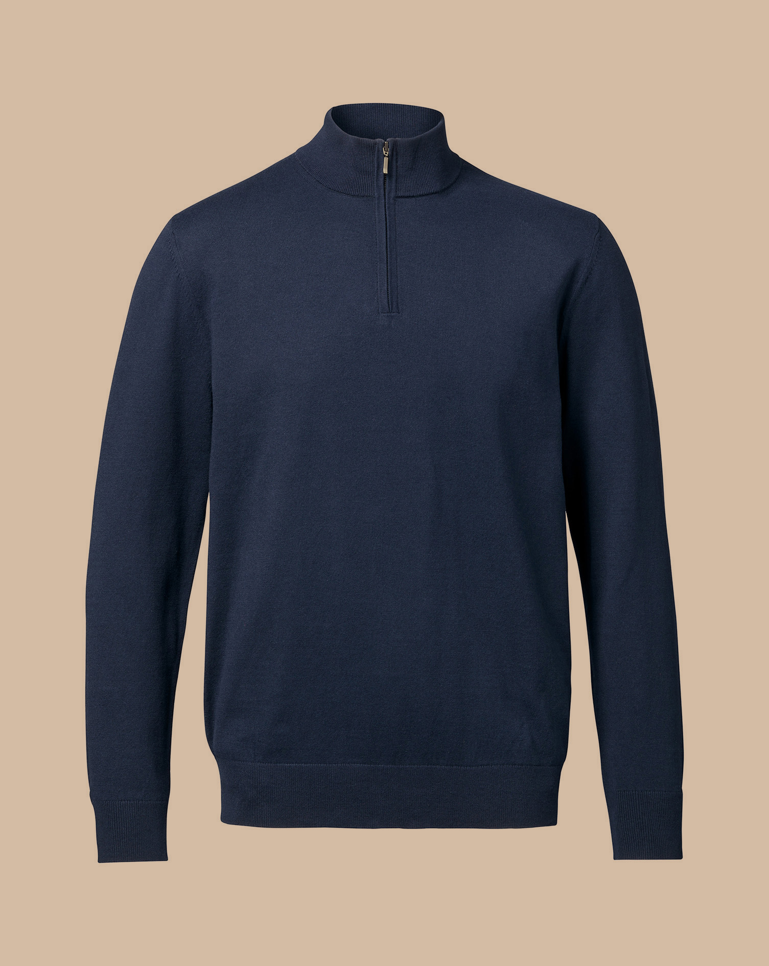 Combed Cotton Zip Neck Jumper - Dark Navy