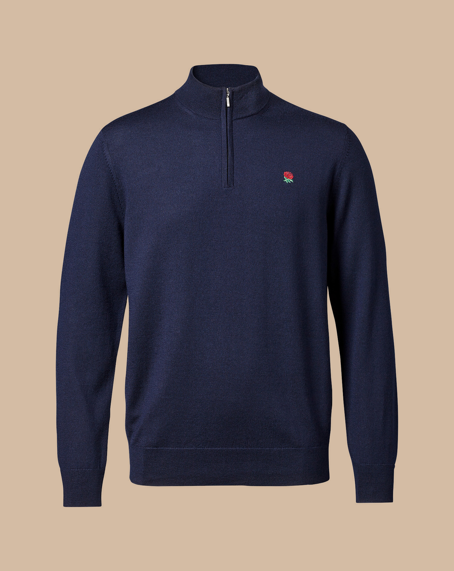 England Rugby Red Rose Merino Zip Neck Jumper  - Navy