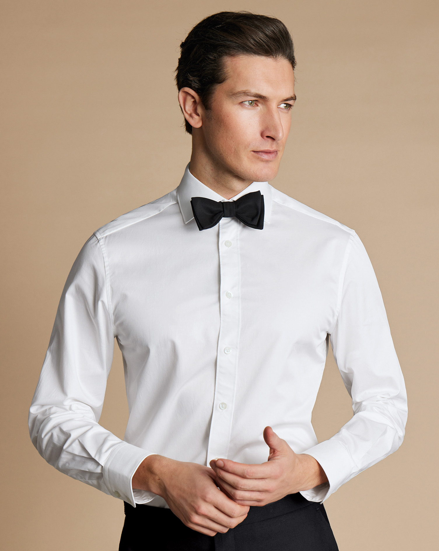 Semi-Cutaway Collar Luxury Twill Shirt - White