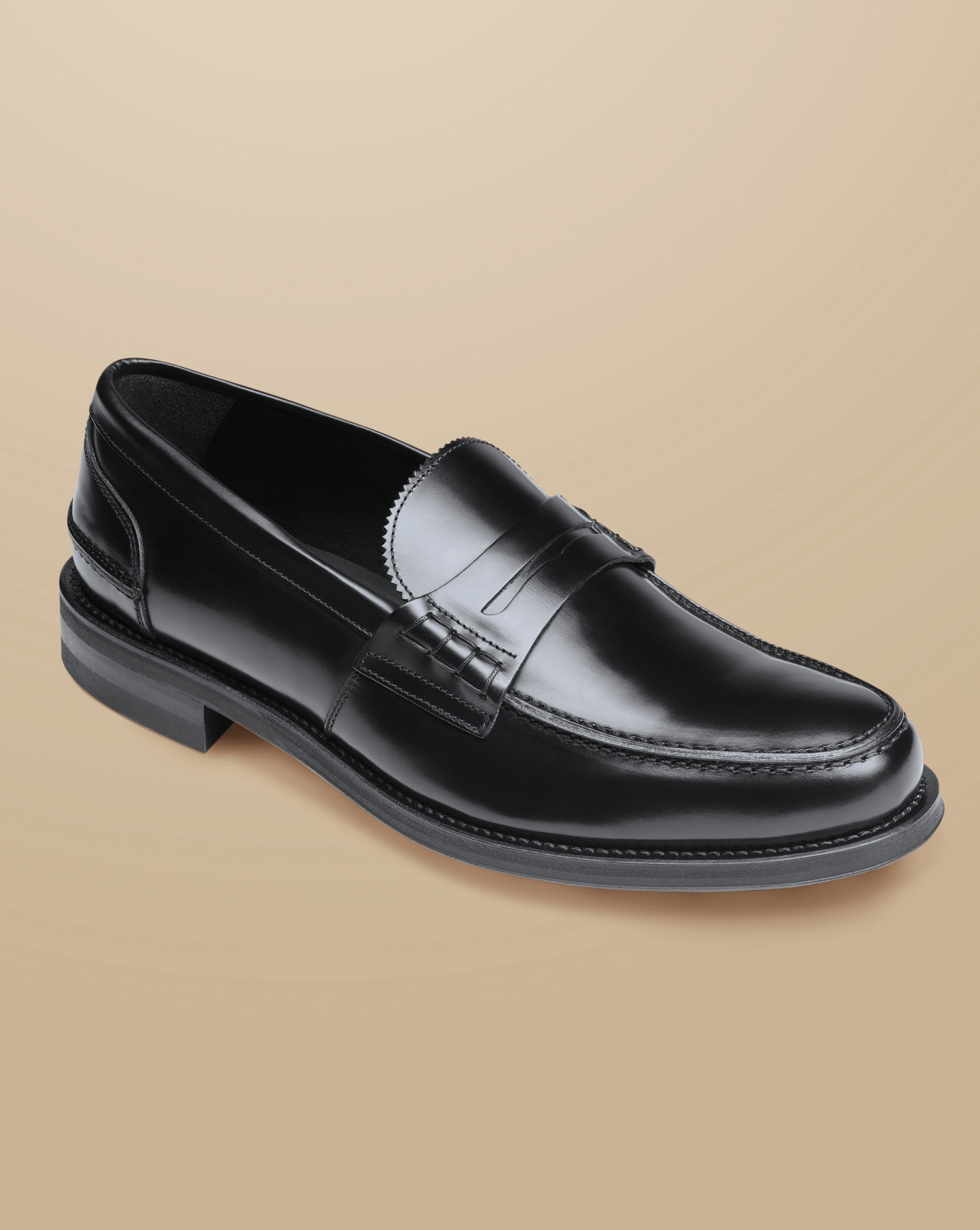 High Shine Leather Penny Loafers - Black