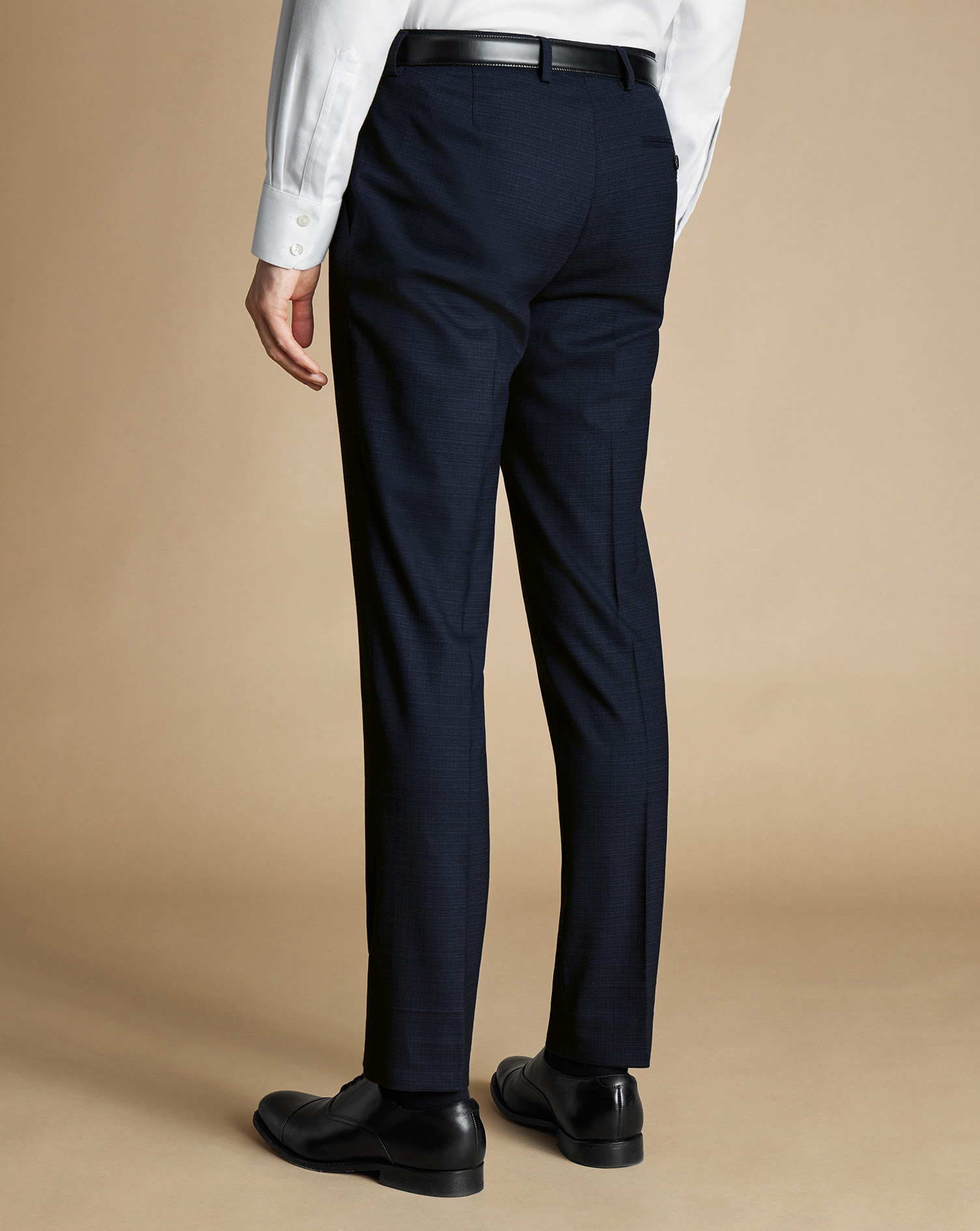 Micro Grid Check Suit Trousers - Navy