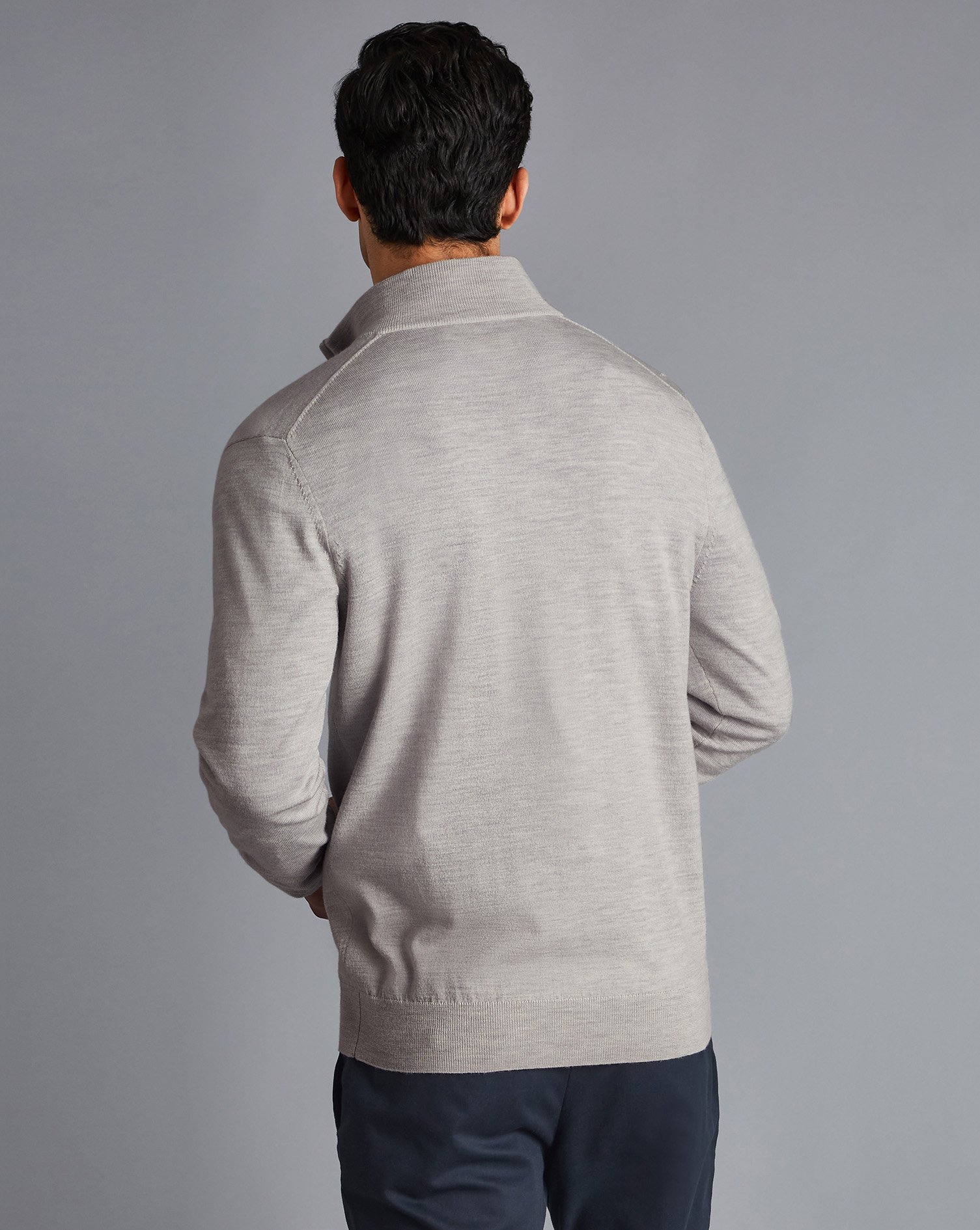 Merino Zip Neck Jumper - Silver