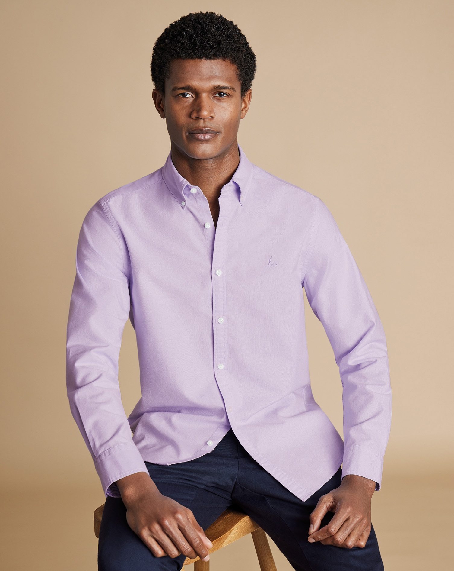 Button-Down Collar Stretch Washed Oxford Shirt - Lilac Purple