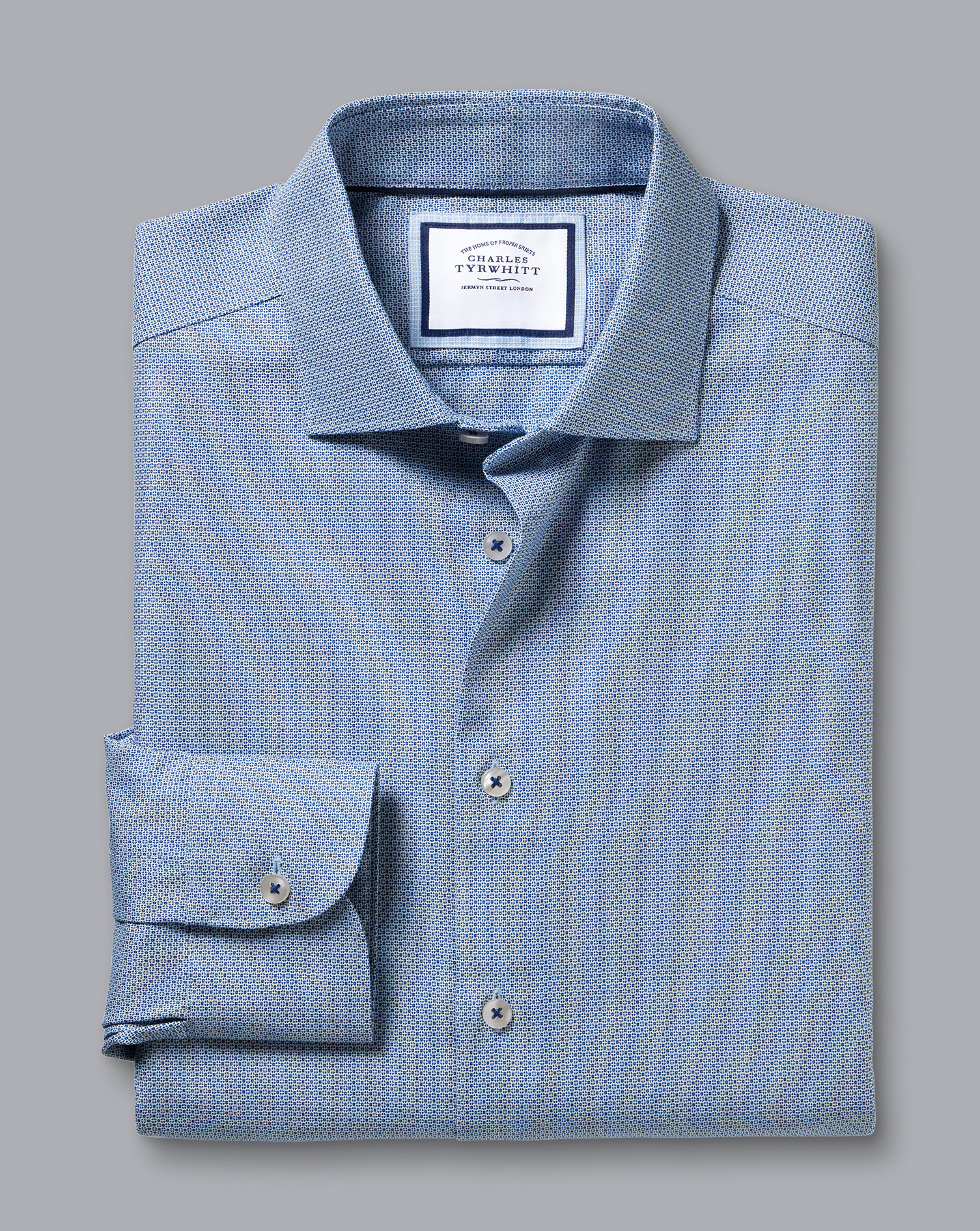 Semi-Cutaway Collar Non-Iron Stretch Texture Shirt - Royal Blue