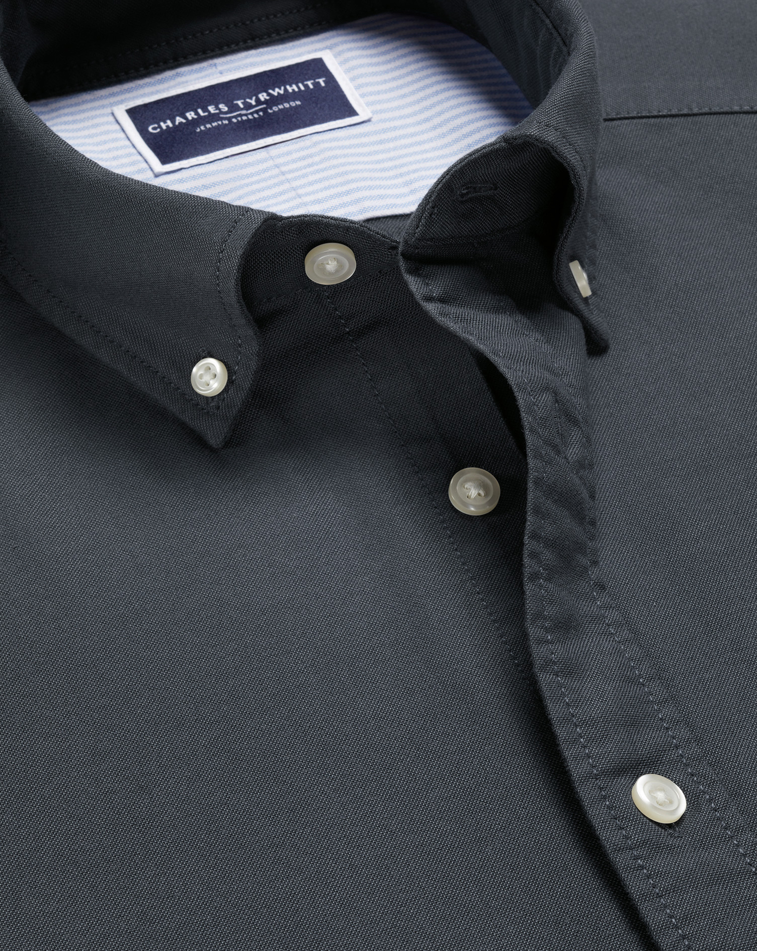 Button-Down Collar Stretch Washed Oxford Shirt - Slate Grey