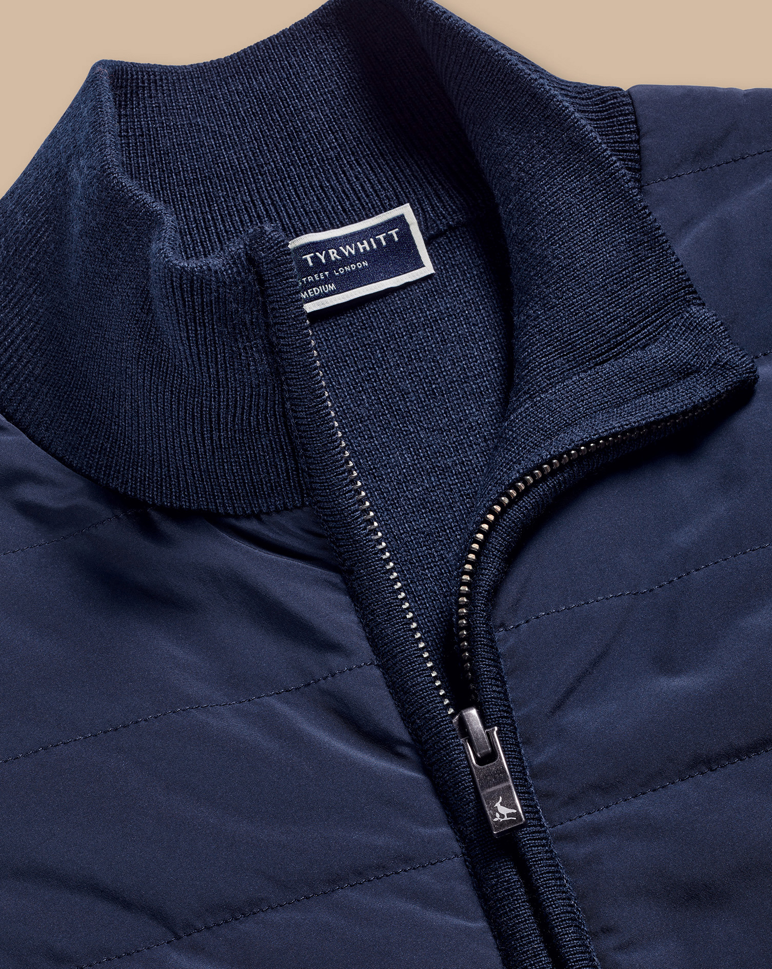 Merino Padded Funnel Neck Gilet - Navy