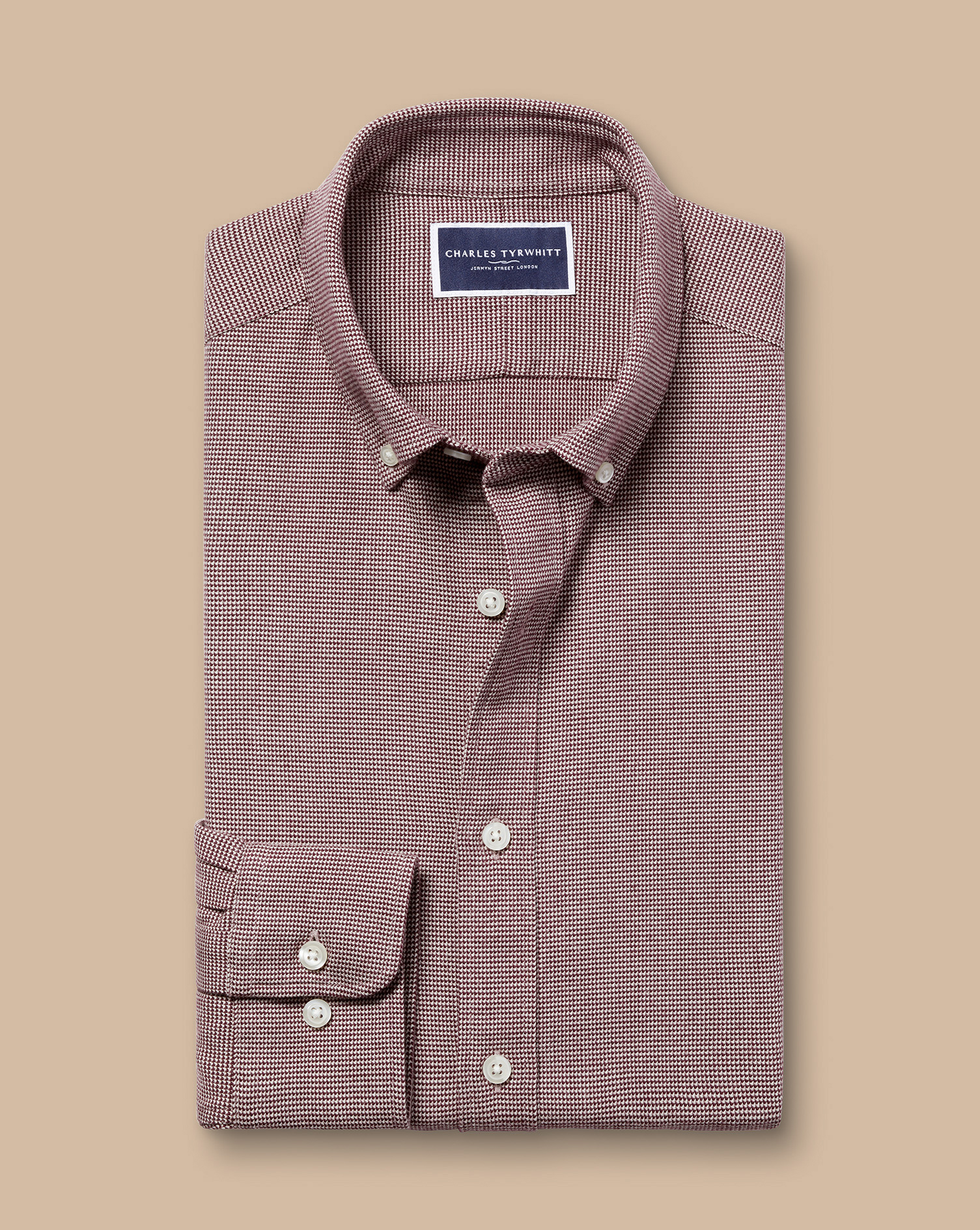 Button-Down Collar Dobby Flannel Puppytooth Shirt - Claret Pink