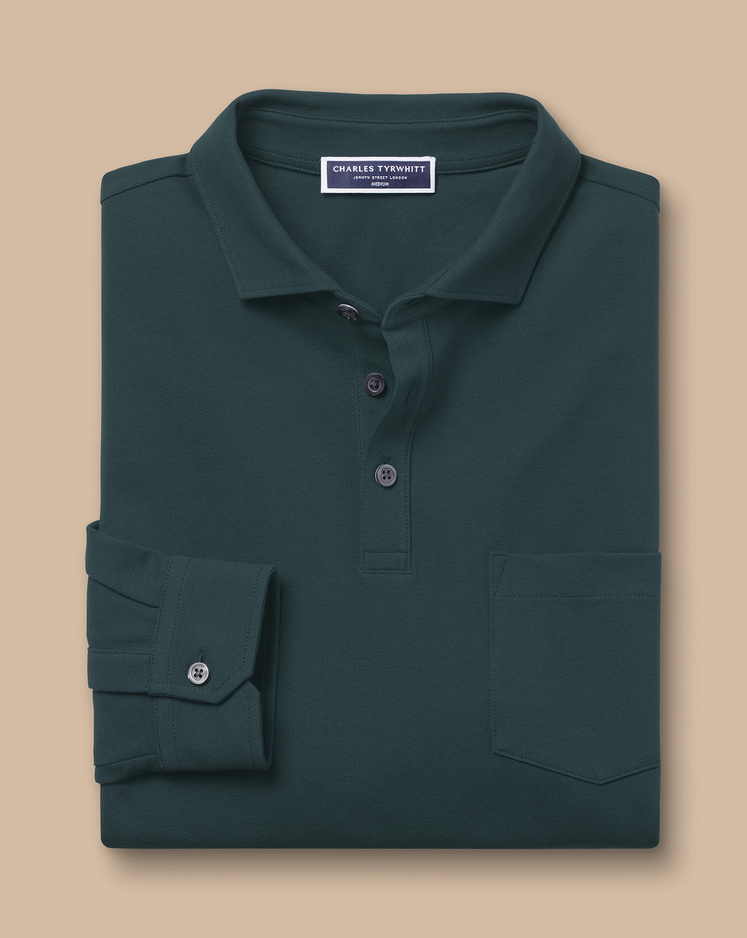 Long Sleeve Tyrwhitt Pique Polo - Teal Green