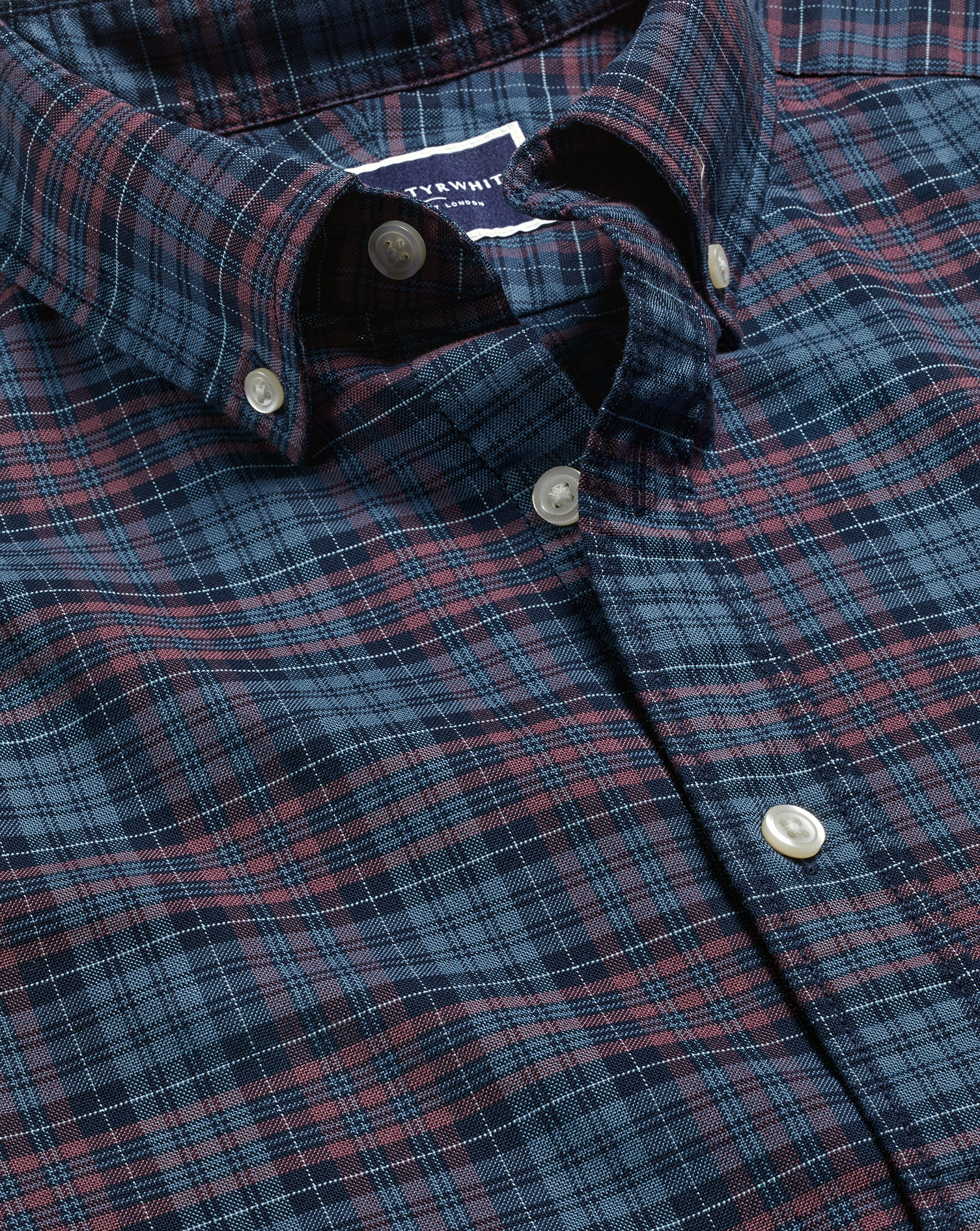 Button-Down Collar Washed Oxford Check Shirt - Blackberry