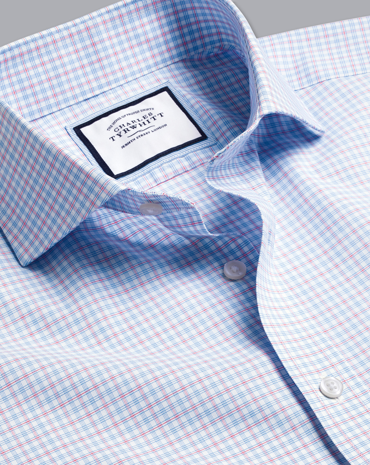 Charles Tyrwhitt Cutaway Collar Non-iron Check Cotton Dress Shirt In Pink