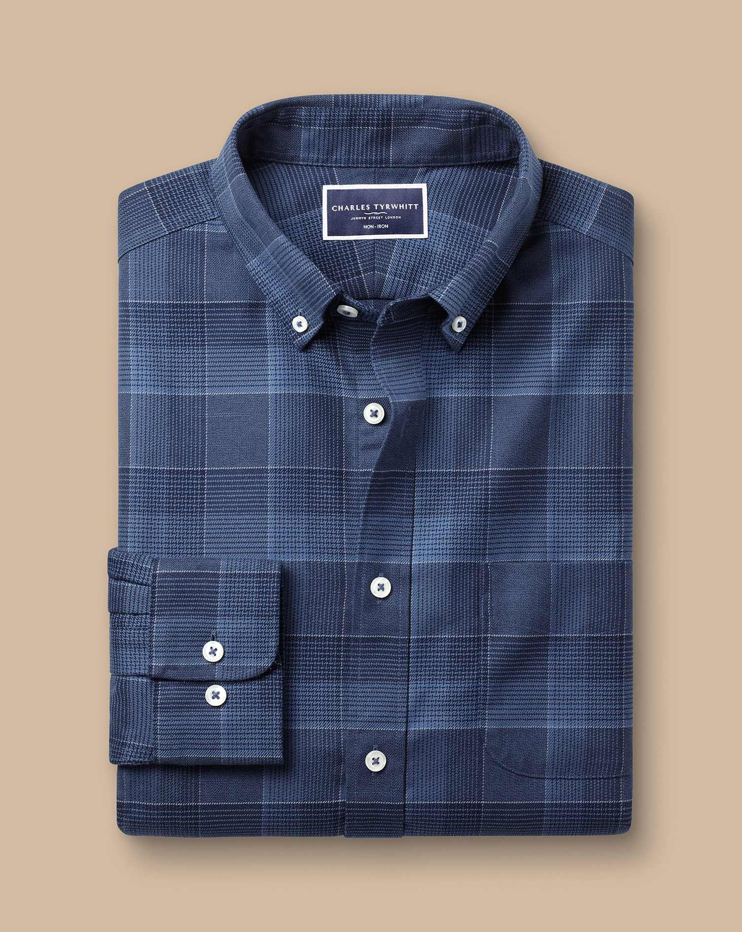 Button-Down Collar Non-Iron Twill Multi Check Shirt - Heather Blue