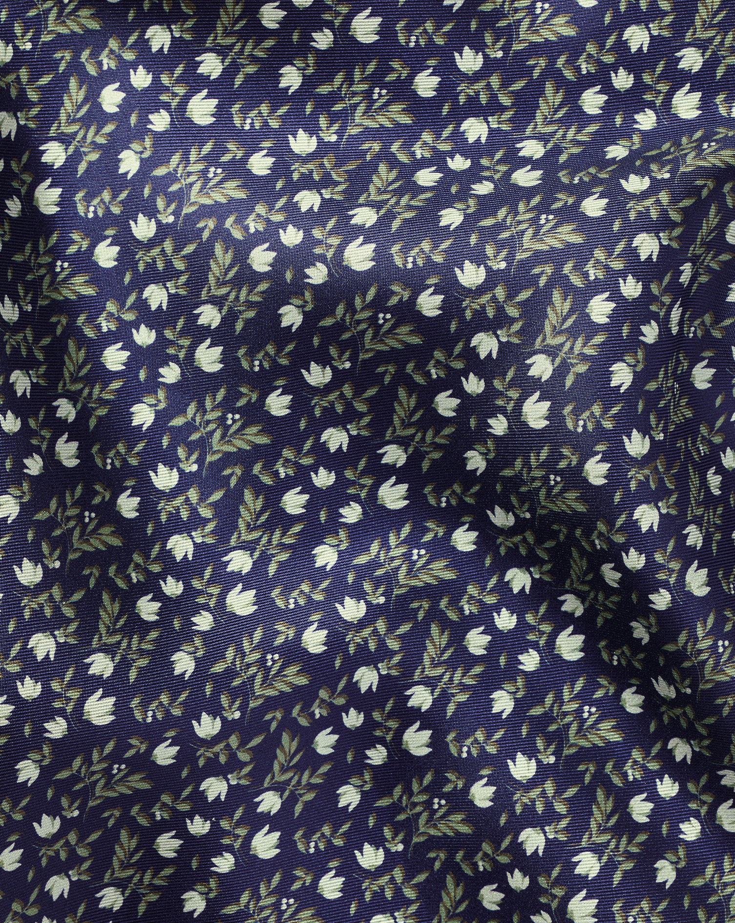 Floral Silk Pocket Square  - Ink Blue