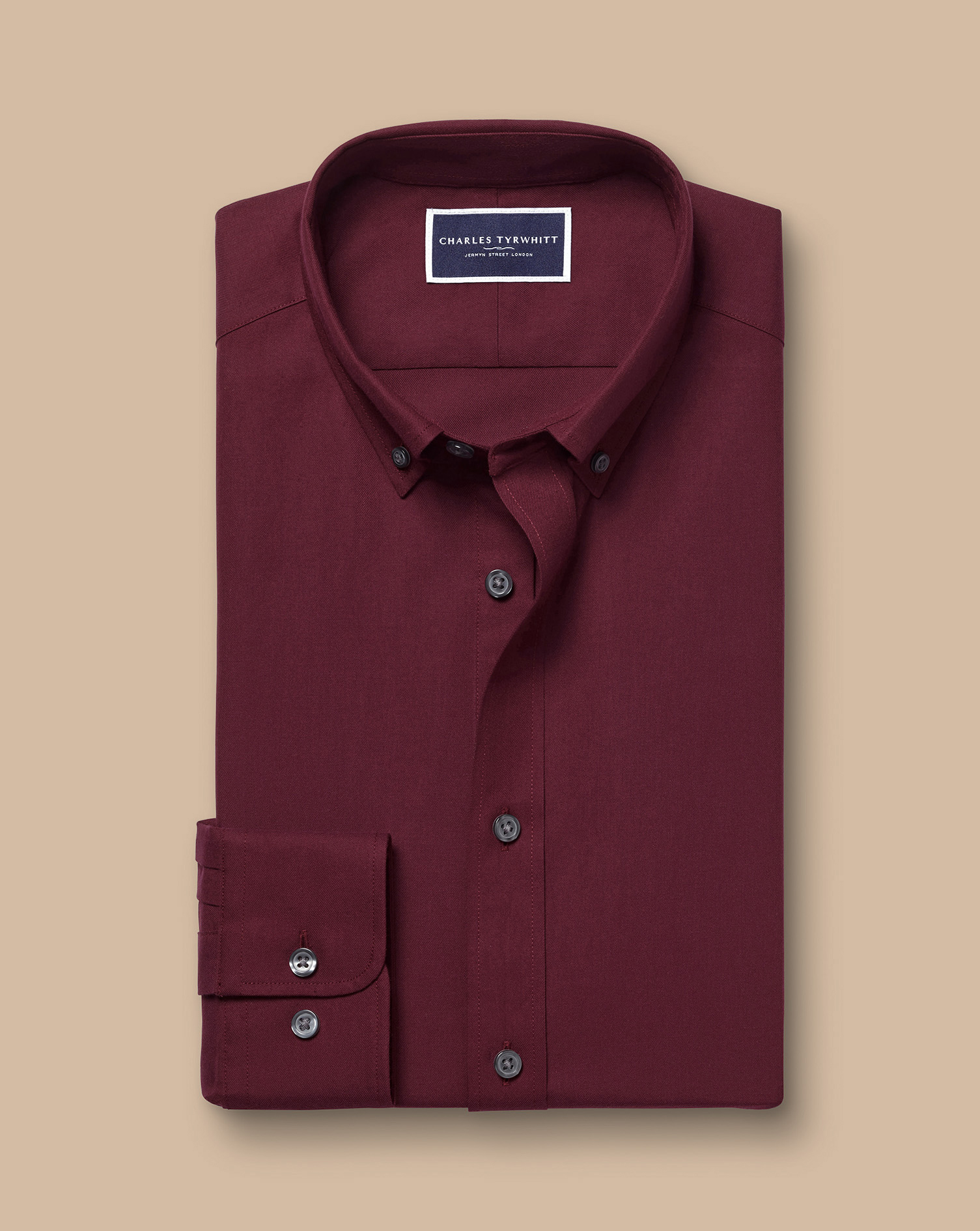 Button-Down Collar Brushed Cotton Twill Shirt - Dark Red