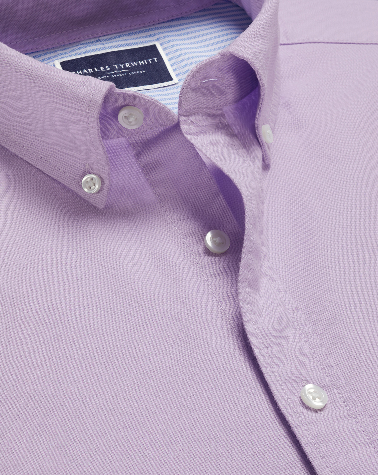 Button-Down Collar Stretch Washed Oxford Shirt - Lilac Purple