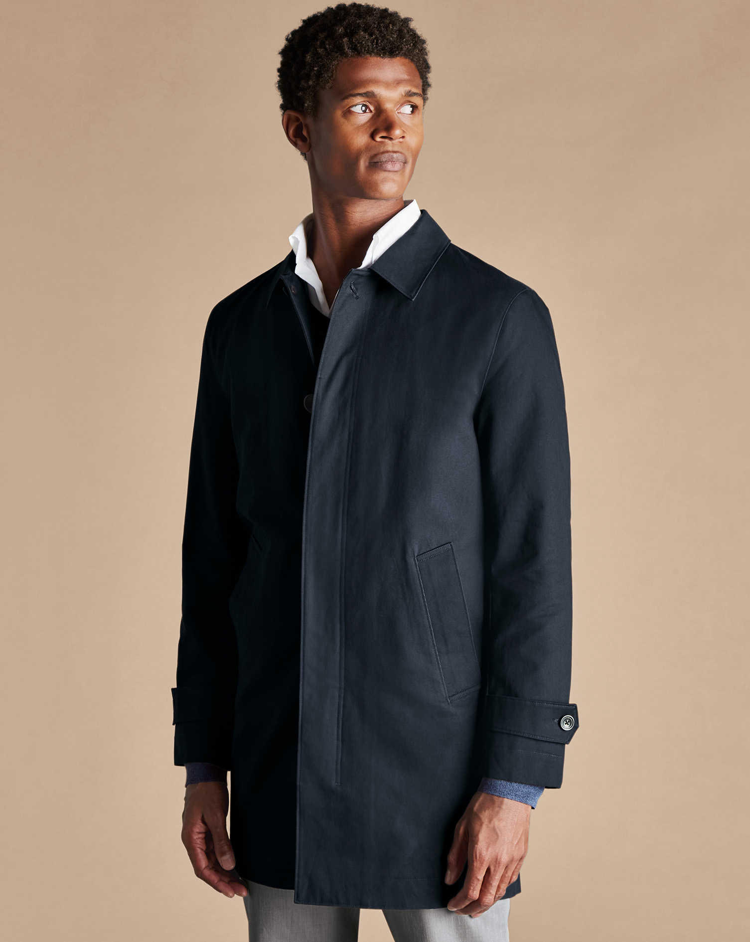 Showerproof Cotton Raincoat - Dark Navy