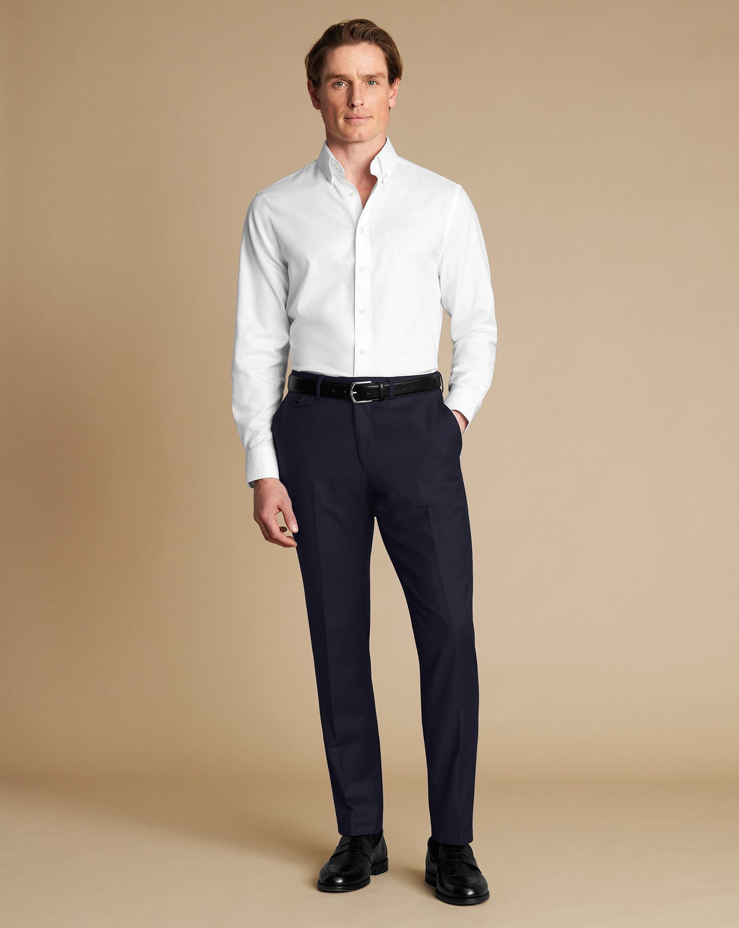 Twill Wool Stretch Trousers - Navy