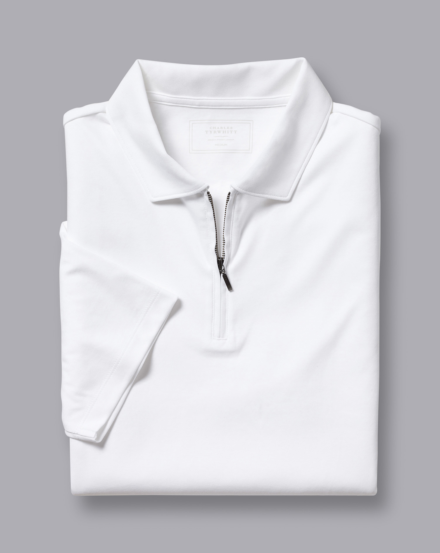 Zip-Neck Jersey Polo - White