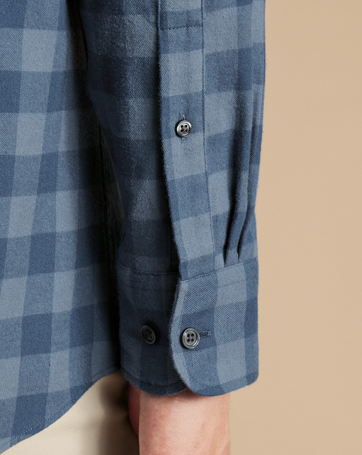 Button-Down Collar Brushed Flannel Gingham Shirt - Steel Blue