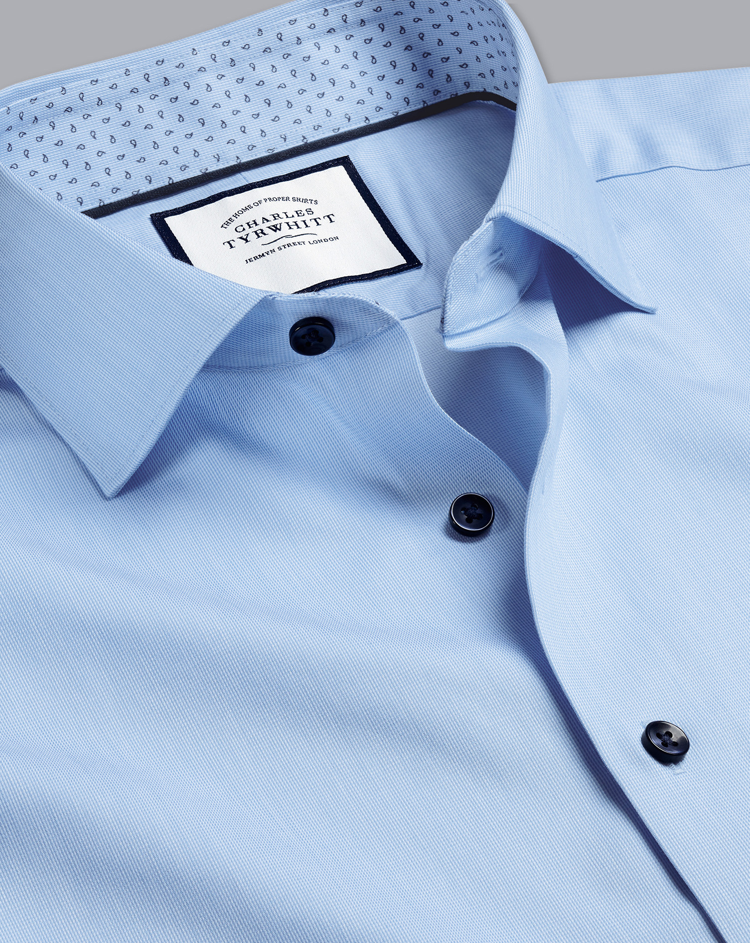 Semi-Cutaway Collar Twill Printed Trim Shirt - Sky Blue