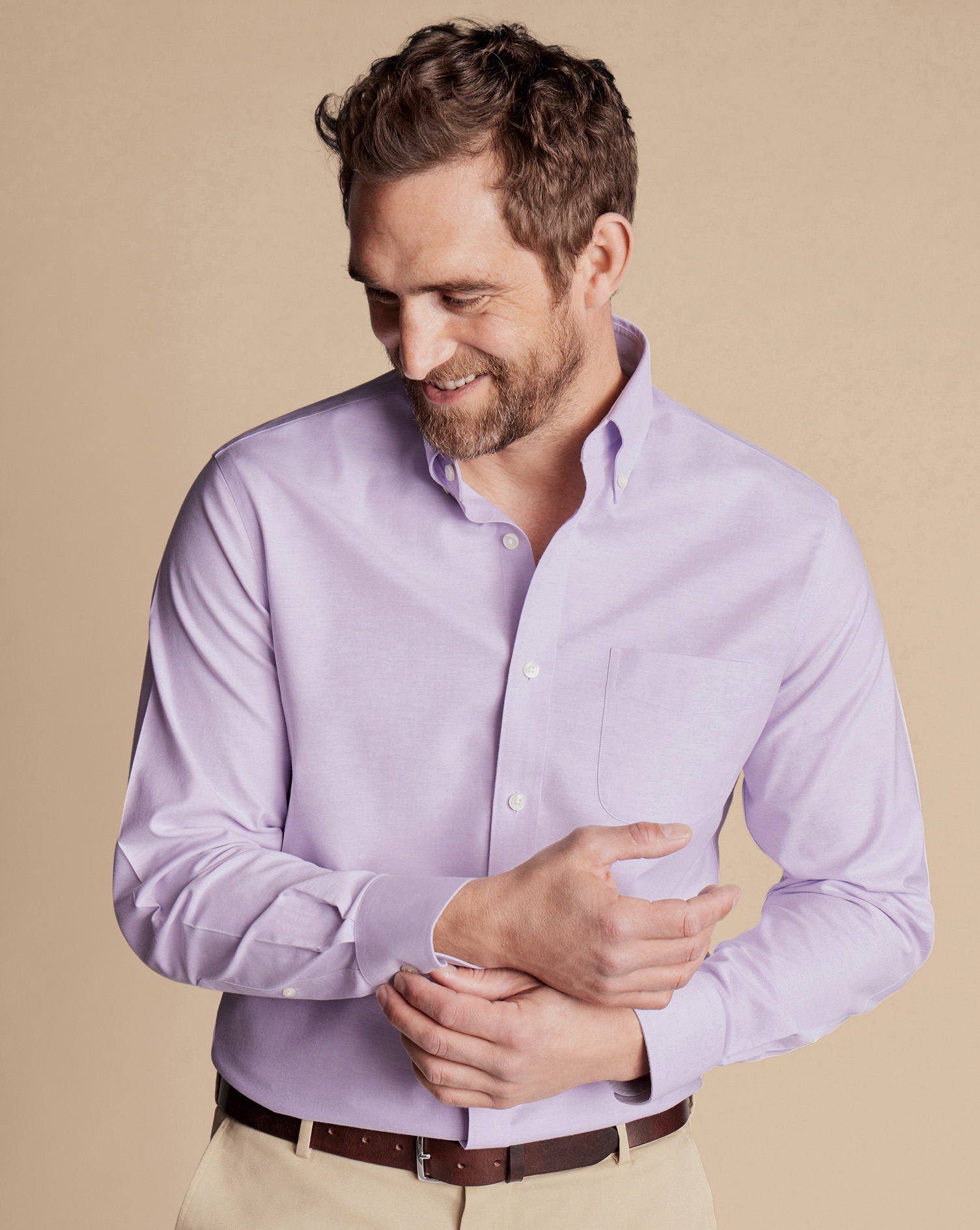 Button-Down Collar Non-Iron Stretch Oxford Shirt - Lavender Purple